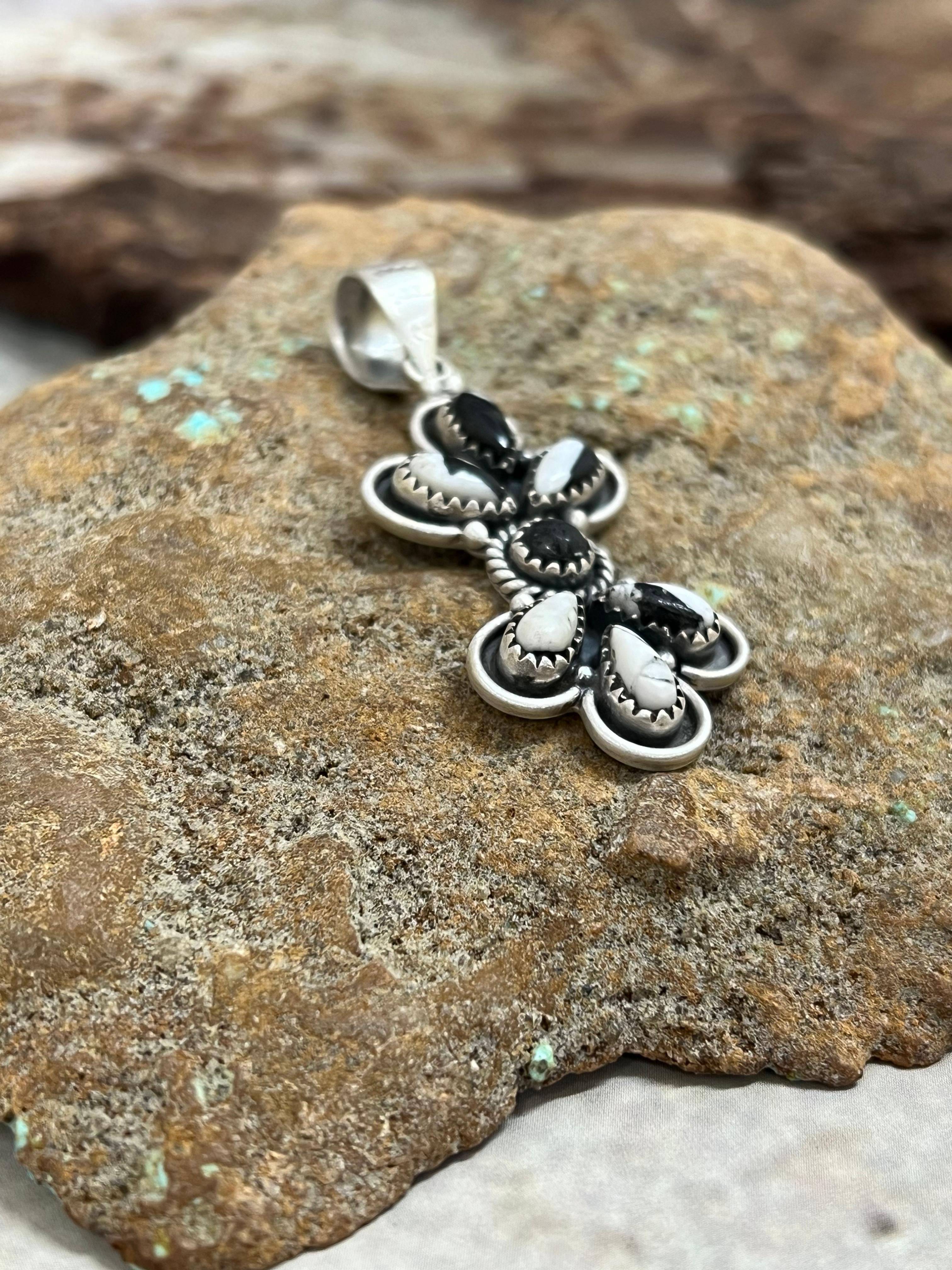 Handmade Sterling Silver White Buffalo Pendant Signed Nizhoni