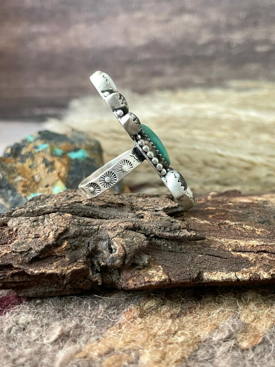 Handmade Sterling Silver Wild Horse Magnesite with Kingman Turquoise Adjustable Ring "Signed Nizhoni"