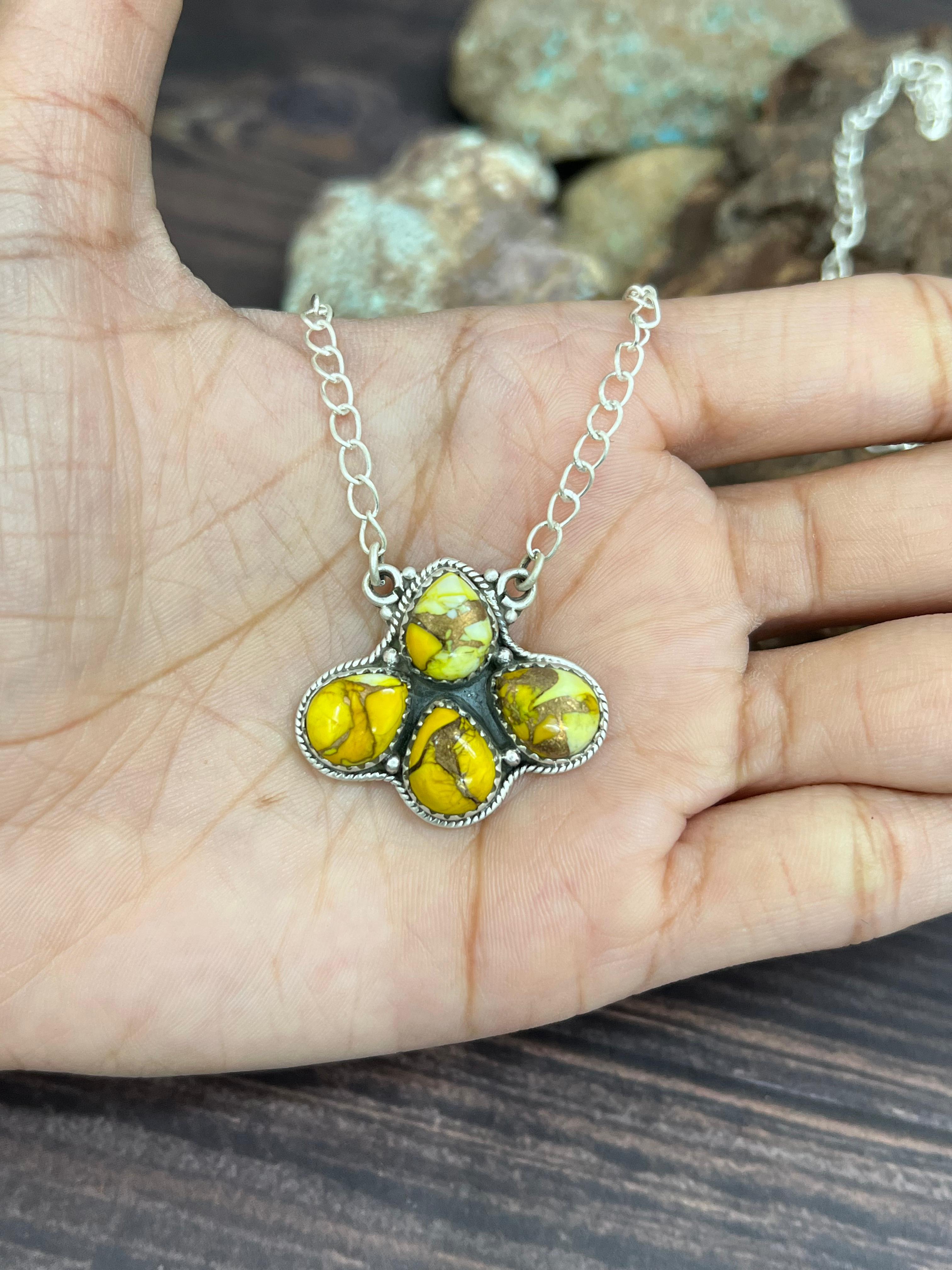 Handmade Sterling Silver Honey Dahlia Necklace with Signed Nizhoni