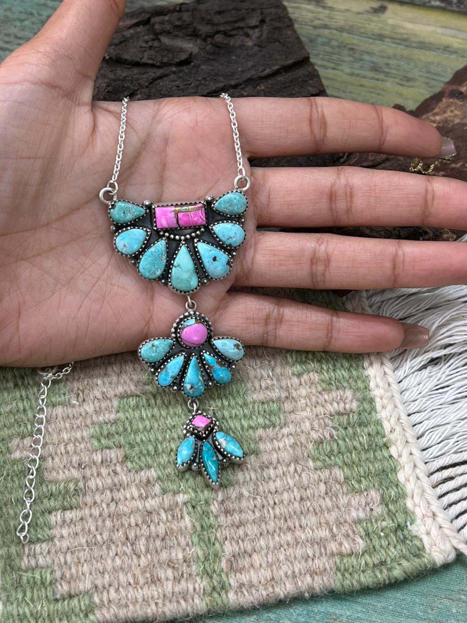 Handmade Sterling Silver Cotton Candy with White Water Necklace "Signed Nizhoni"