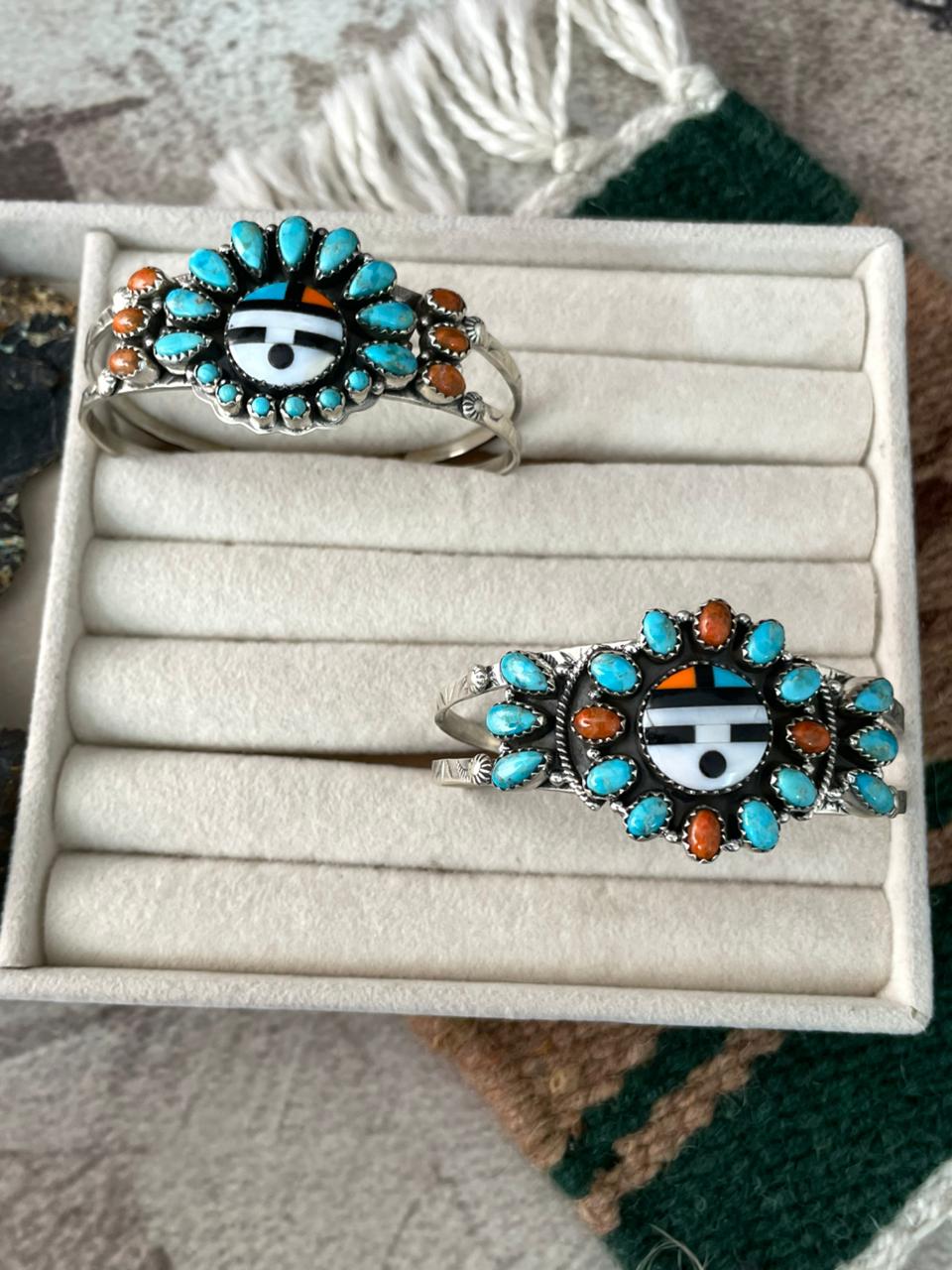 Handmade Sterling Silver Turquoise and MOP Cuff Bracelet "Signed Nizhoni"