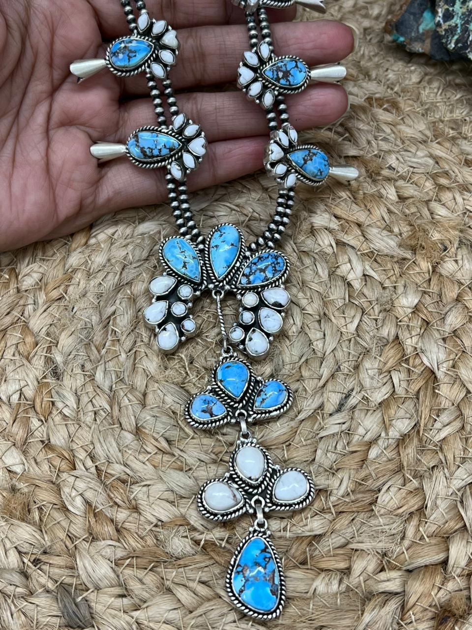 Handmade Sterling Silver Golden Hills with White Collection Beaded Necklace "Signed Nizhoni"