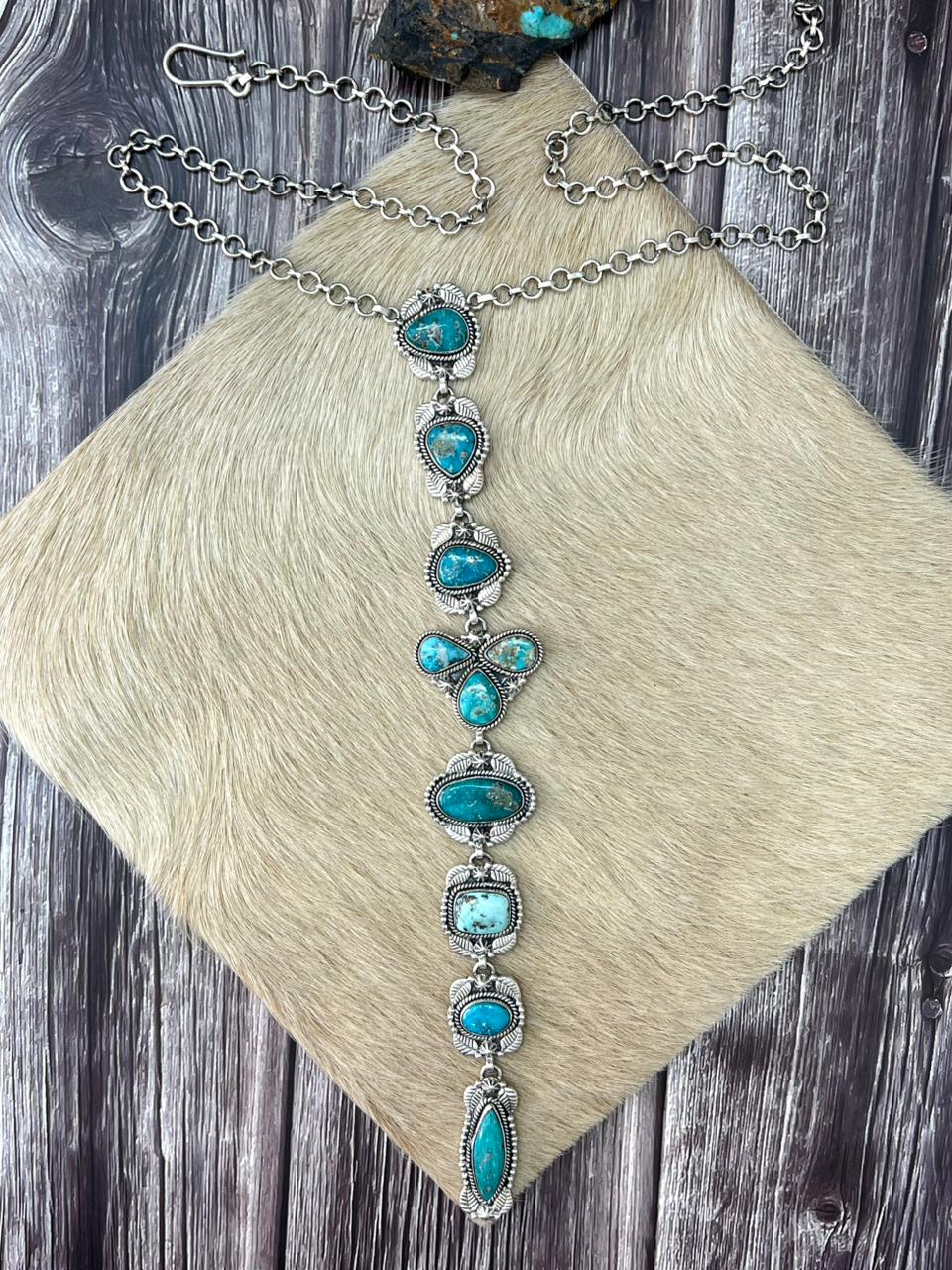 Handmade Sterling Silver White Water Turquoise Drop Necklace "Signed Nizhoni"