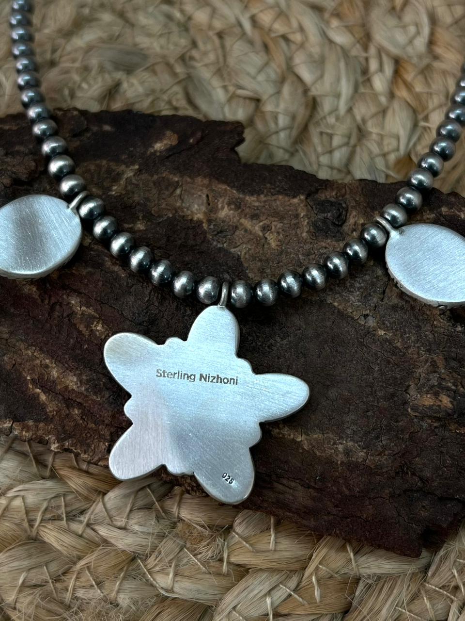 Handmade Sterling Silver Golden Hills Turquoise Beaded Necklace "Signed Nizhoni"