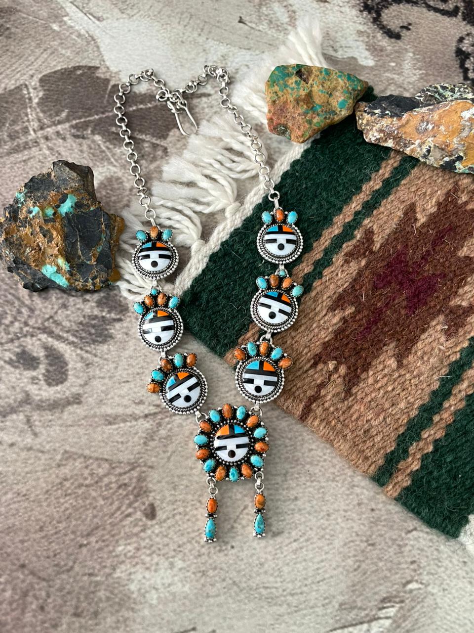 Handmade Sterling Silver Turquoise and MOP Necklace "Signed Nizhoni"