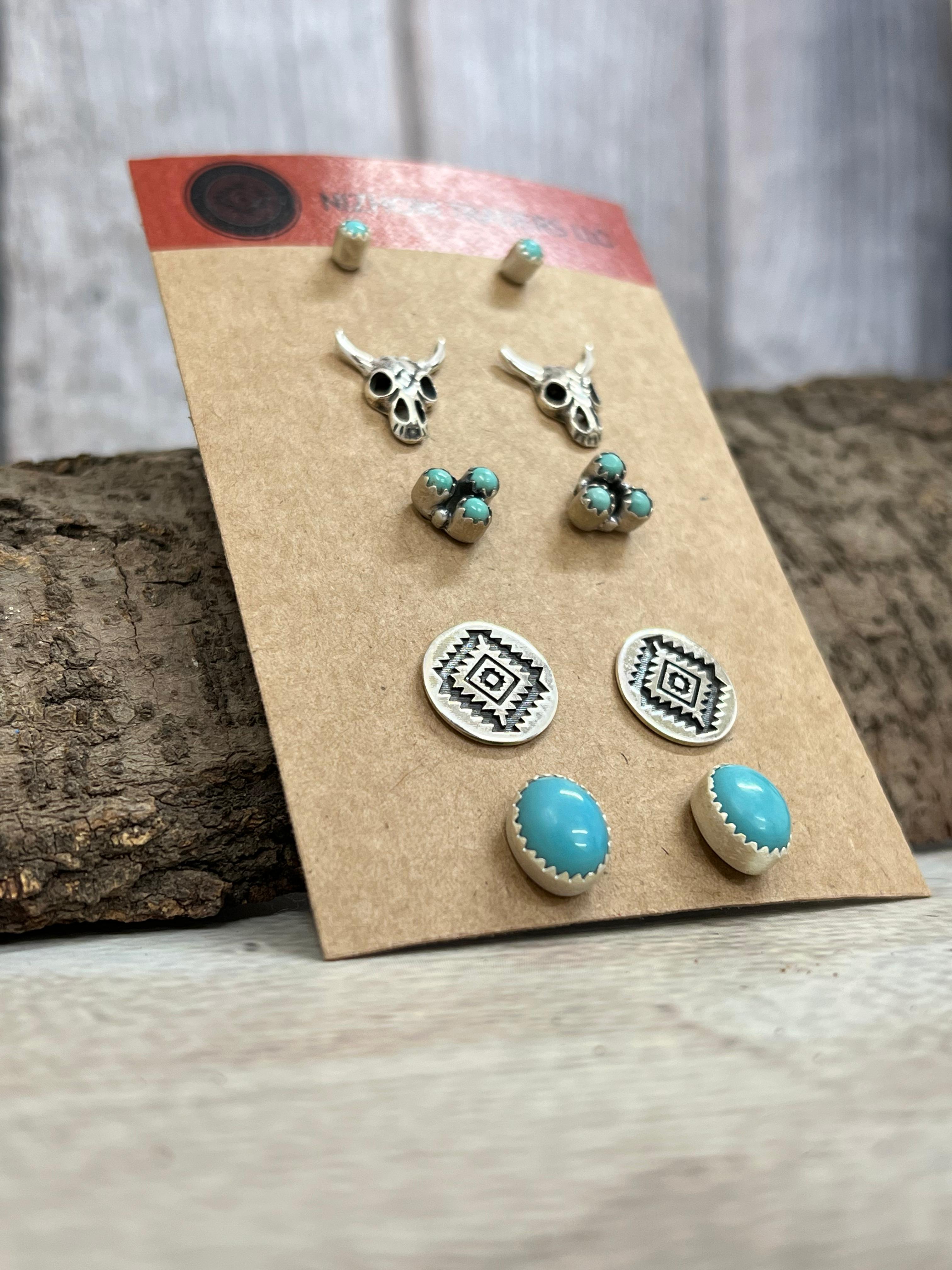 Handmade Sterling Silver with Rodeo Kingman Post Studs with Signed Nizhoni