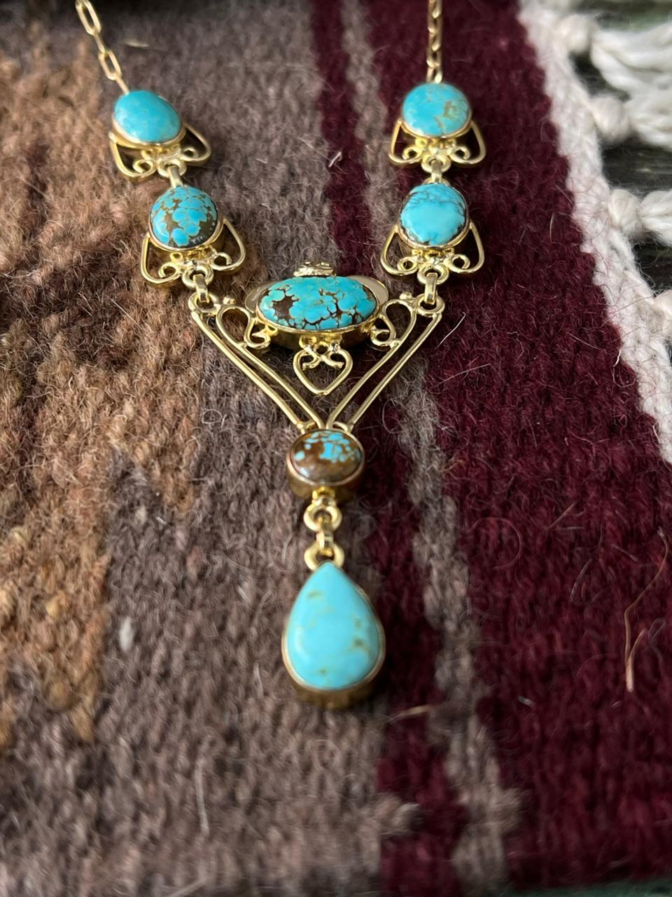 “The Golden Collection” Handmade Number 8 Turquoise with Gold Drop Necklace