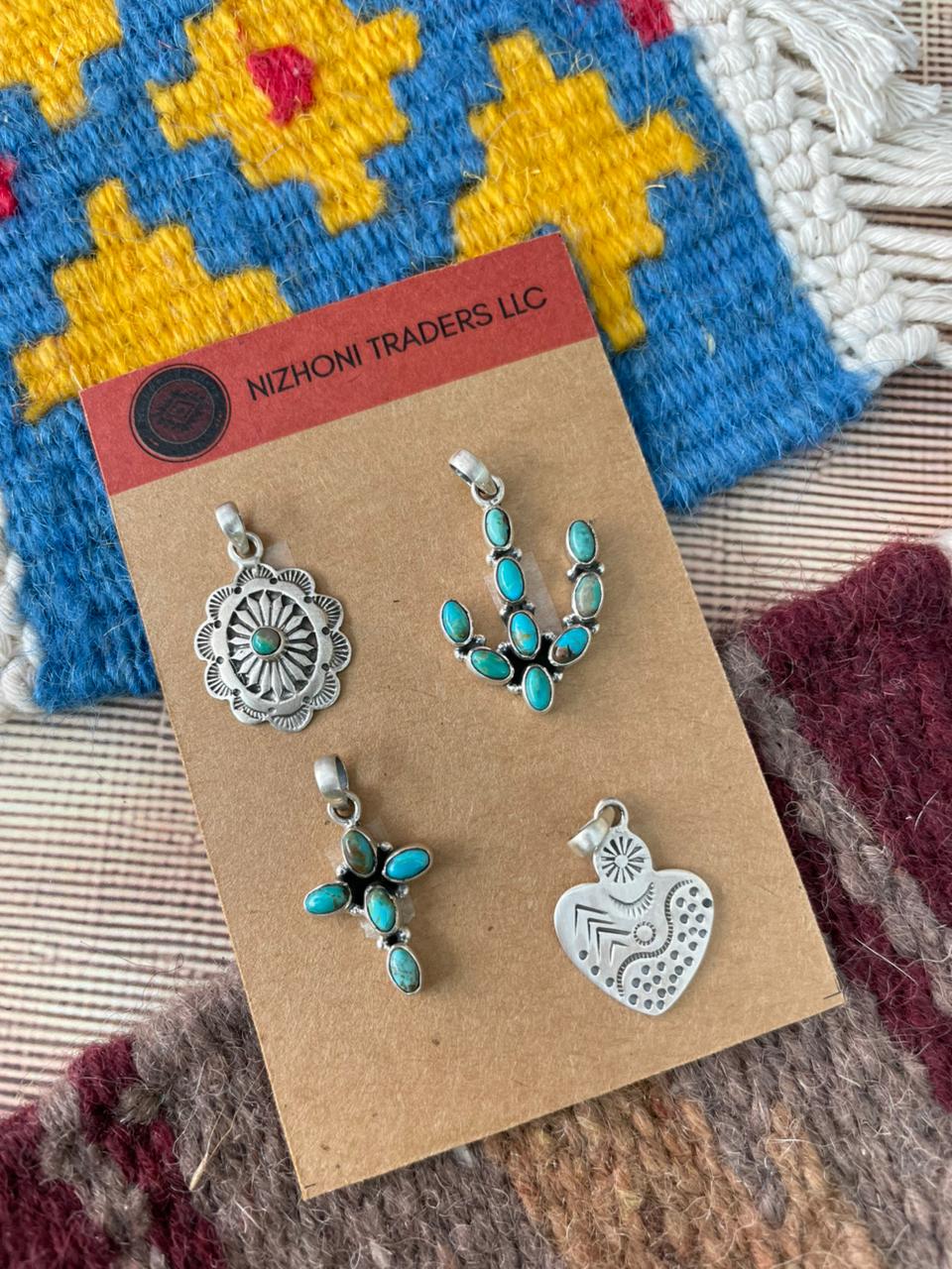 Handmade Sterling Silver Kingman Turquoise Pendant Set
