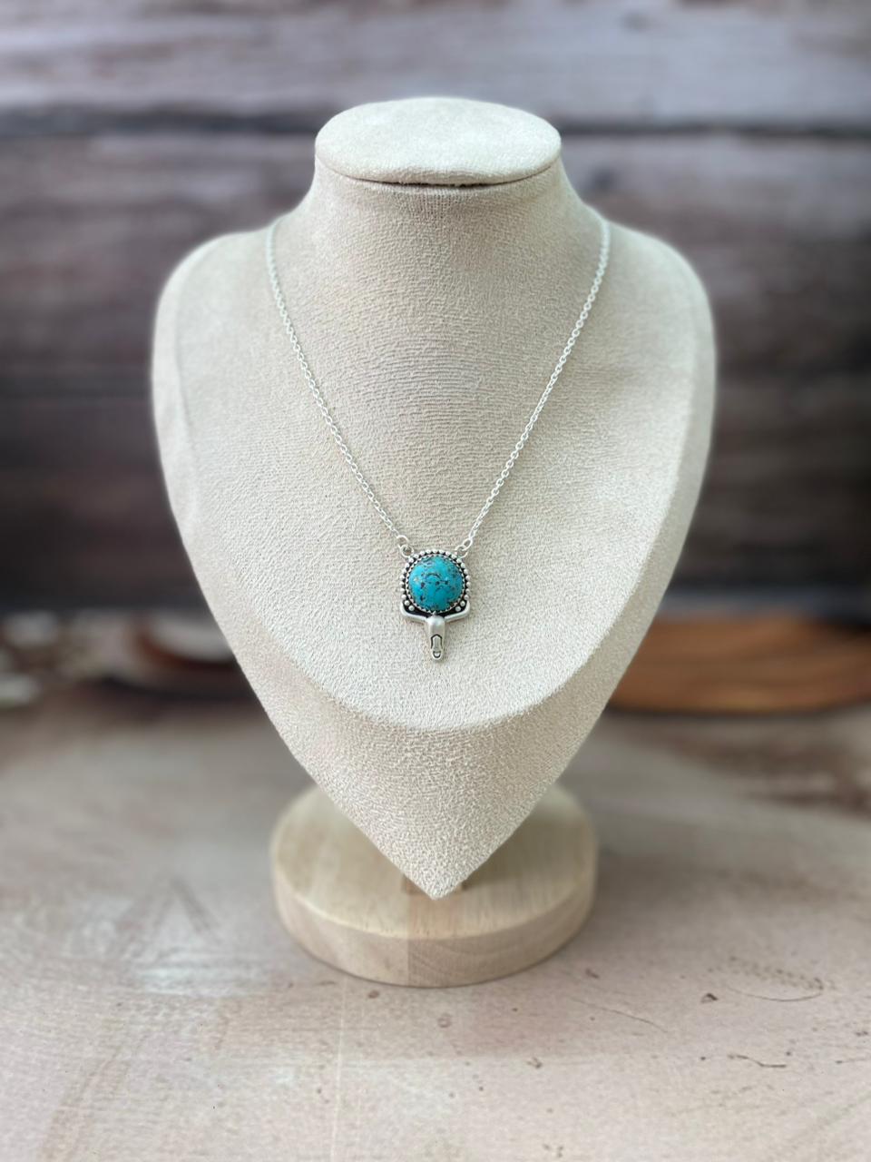 Handmade Sterling Silver Arizona Turquoise Bull Necklace "Signed Nizhoni"