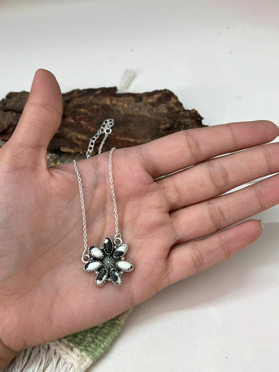 Handmade Sterling Silver White Buffalo Necklace "Signed Nizhoni"