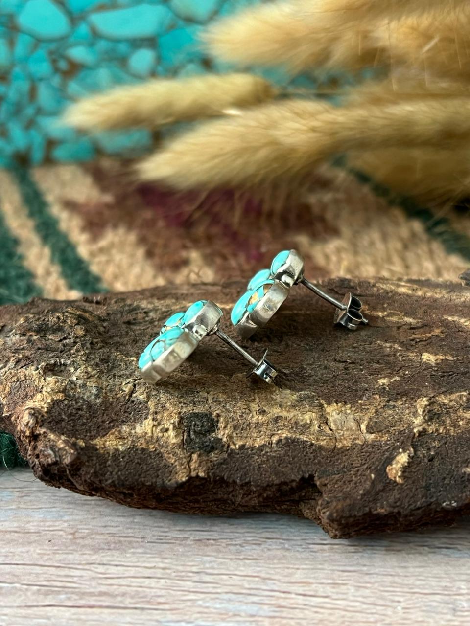 Handmade Sterling Silver Mint Dahlia Collection: Post Stud Earrings "Signed Nizhoni"