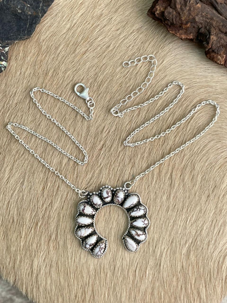 Handmade Sterling Silver Wildhorse Magnesite Naja Necklace "Signed Nizhoni"