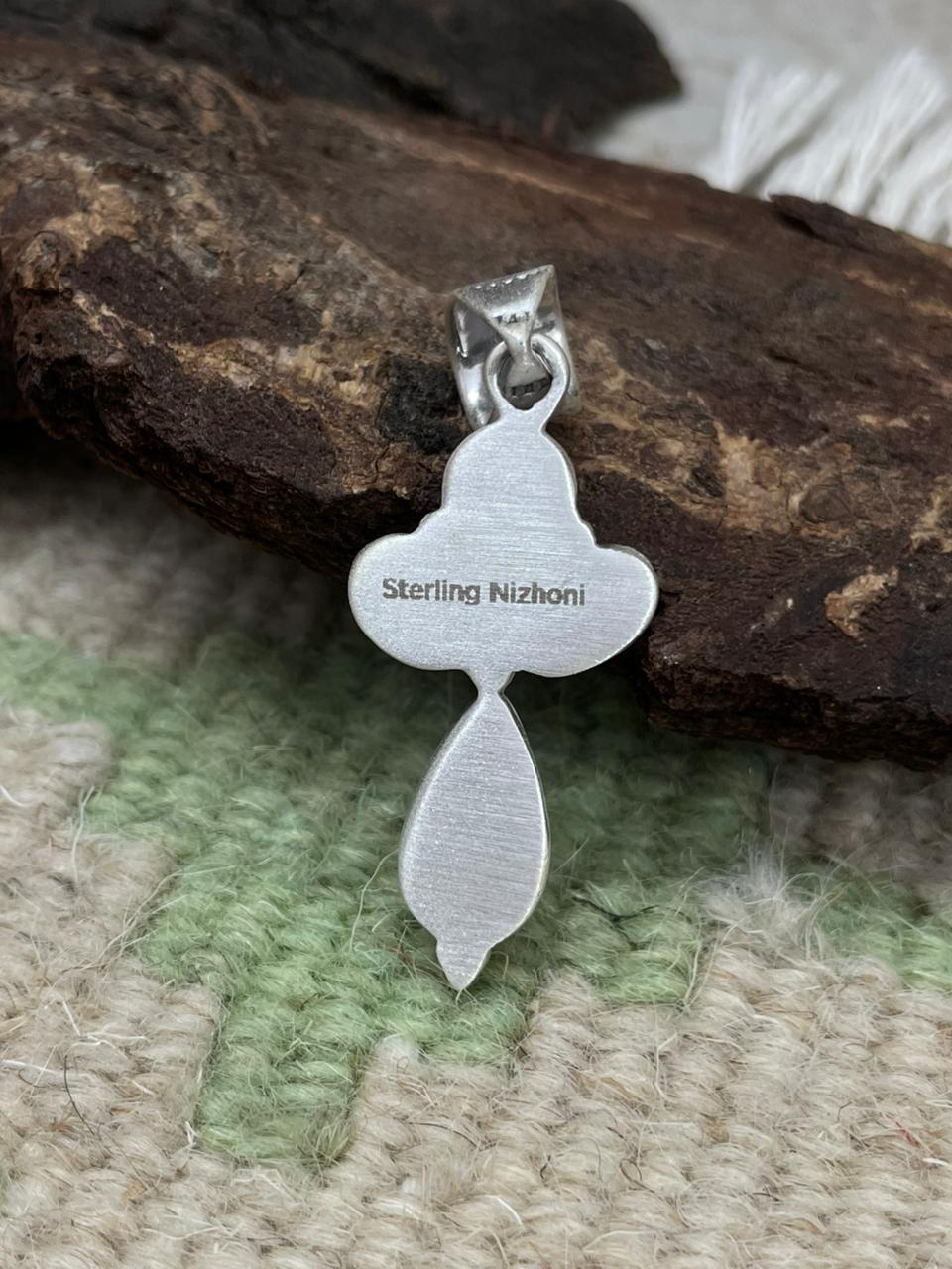 Handmade Sterling Silver Emerald Valley Turquoise Pendant "Signed Nizhoni"