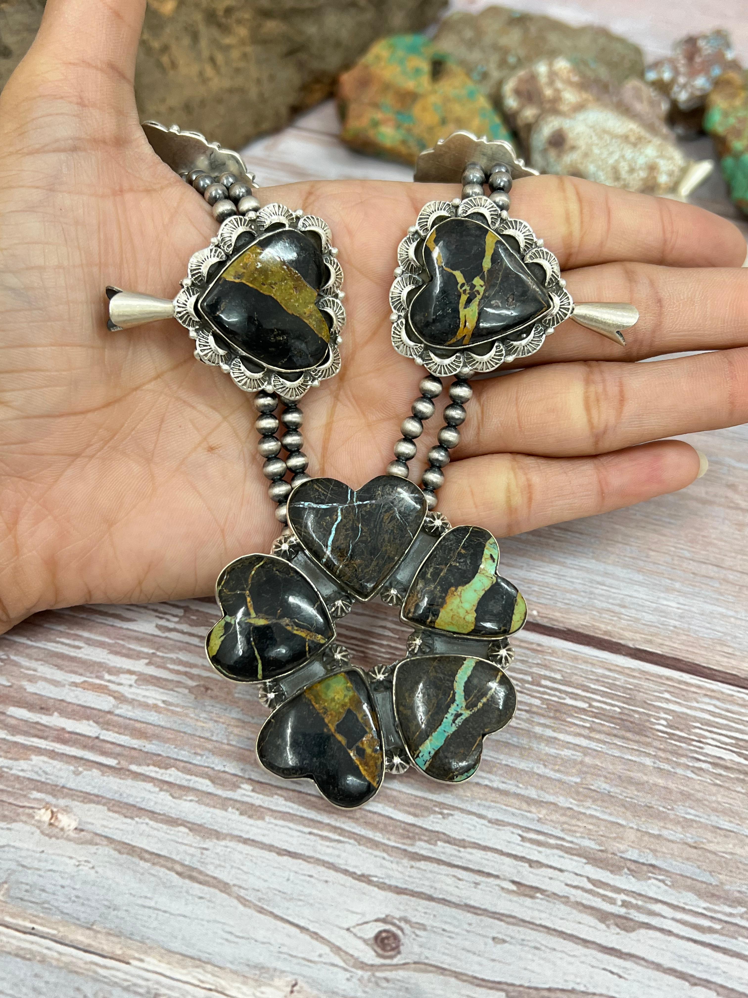 Handmade Sterling Silver Black Jack Beaded Necklace with Signed Nizhoni