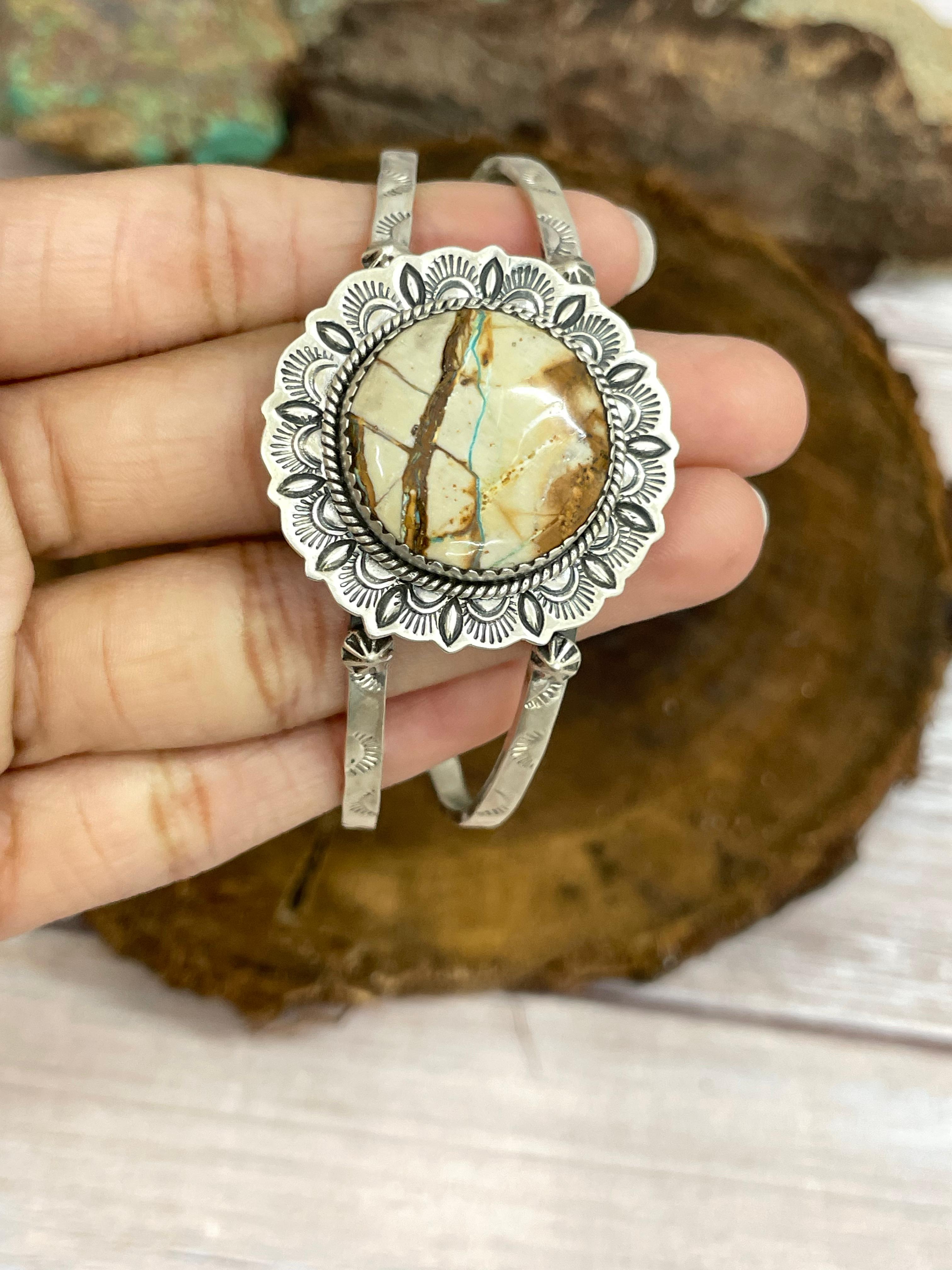 Handmade Sterling Silver Ribbon Royston Cuff Bracelet with Signed Nizhoni