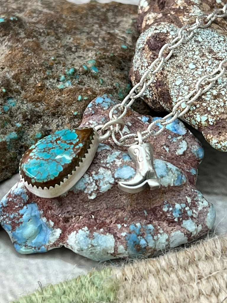 Handmade Sterling Silver Number 8 Turquoise Necklace with Signed Nizhoni
