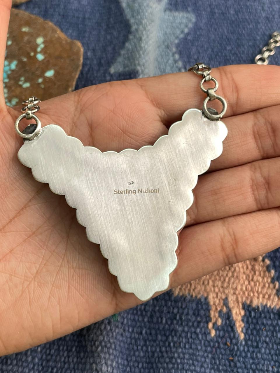 Handmade Sterling Silver White Buffalo with Red Opal Necklace "Signed Nizhoni"