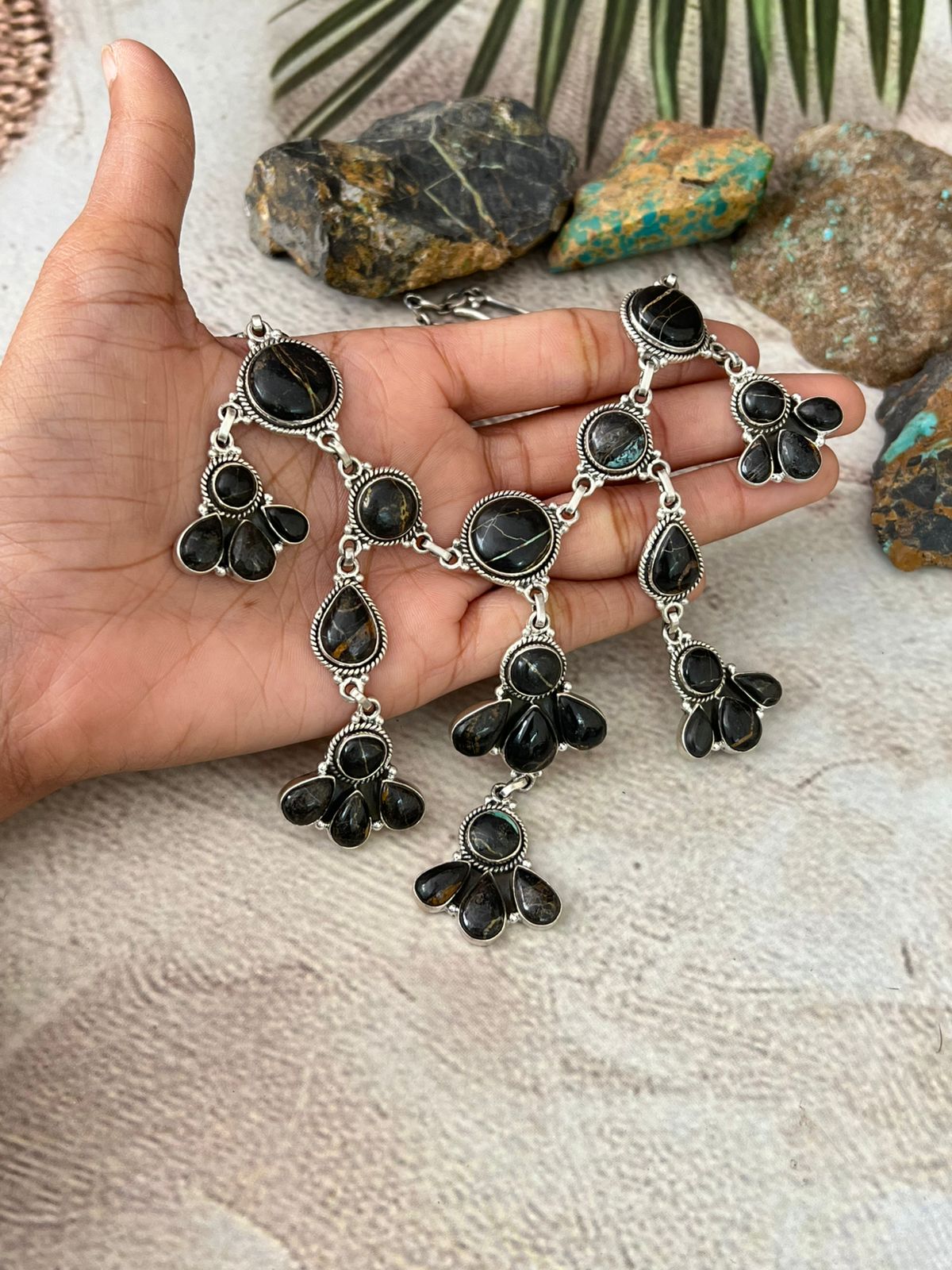 Handmade Sterling Silver Blackjack Turquoise Choker Necklace "Signed Nizhoni"