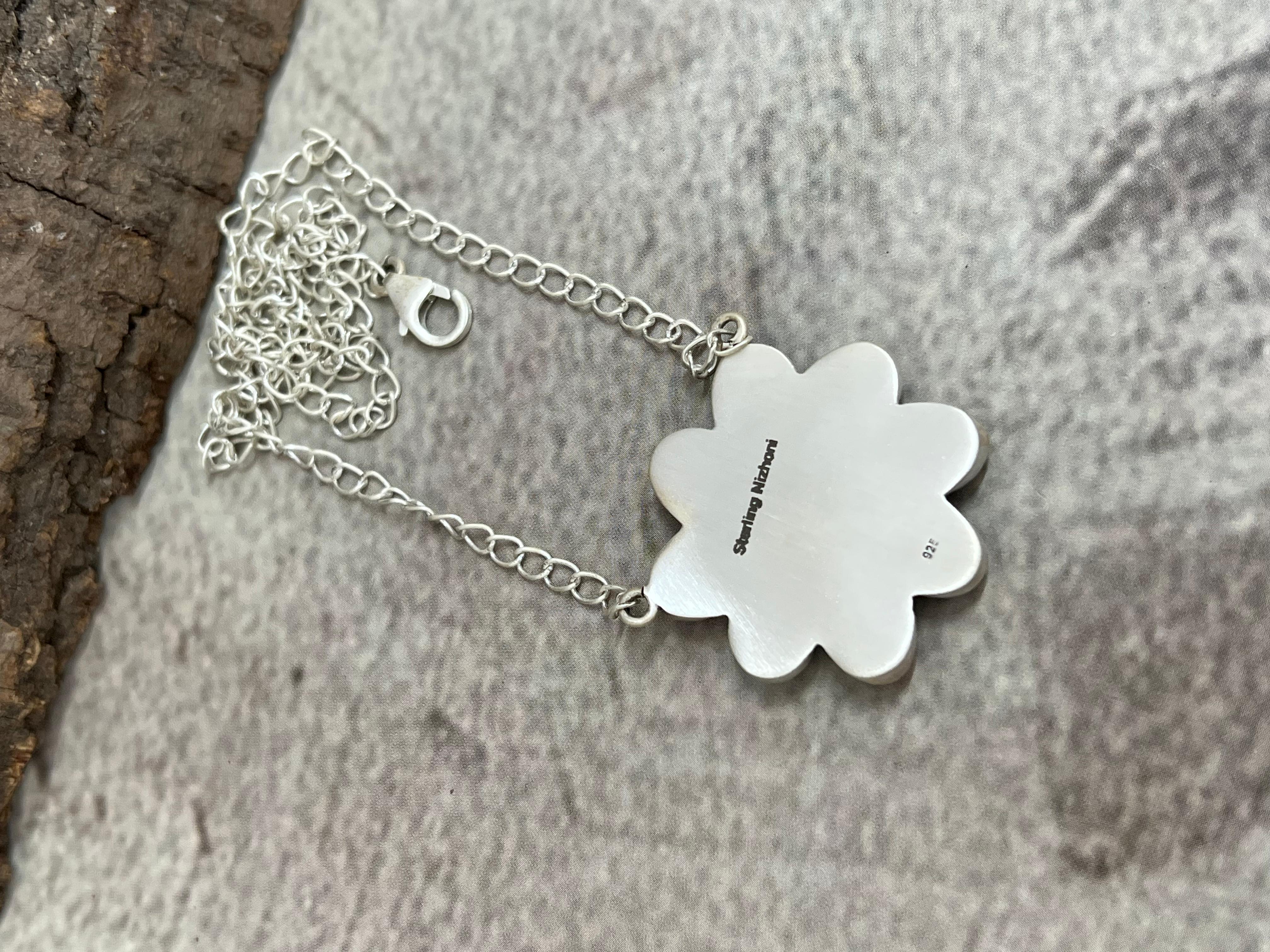 Handmade Sterling Silver Grape Dahlia Flower Necklace with Signed Nizhoni