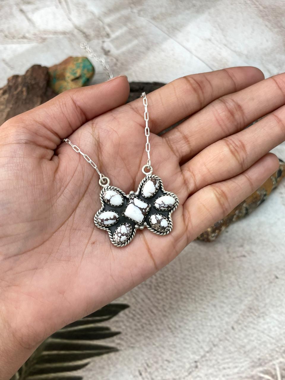 Handmade Sterling Silver Wildhorse Magnesite Necklace "Signed Nizhoni"