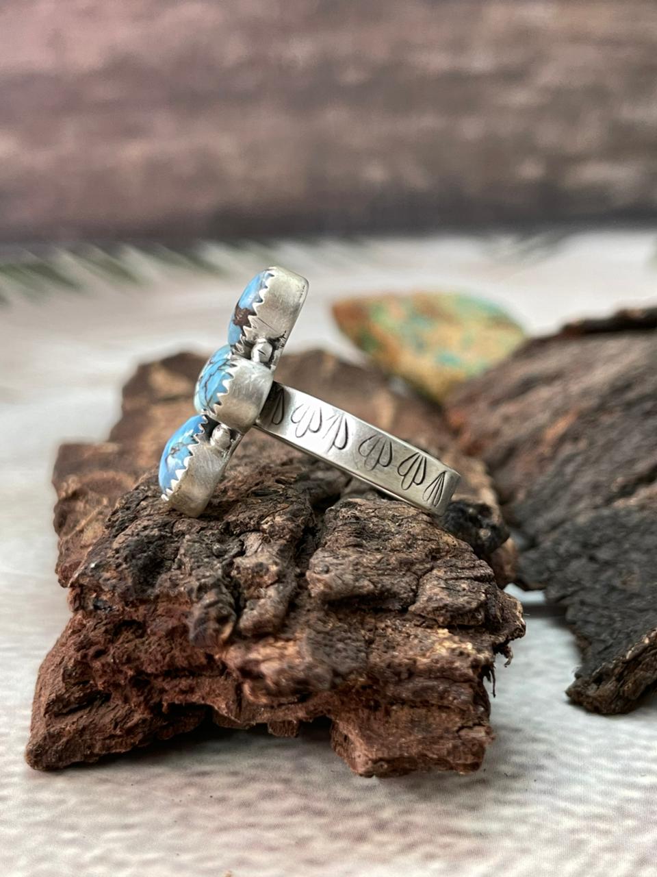 Handmade Sterling Silver Golden Hills Turquoise Adjustable Ring "Signed Nizhoni"