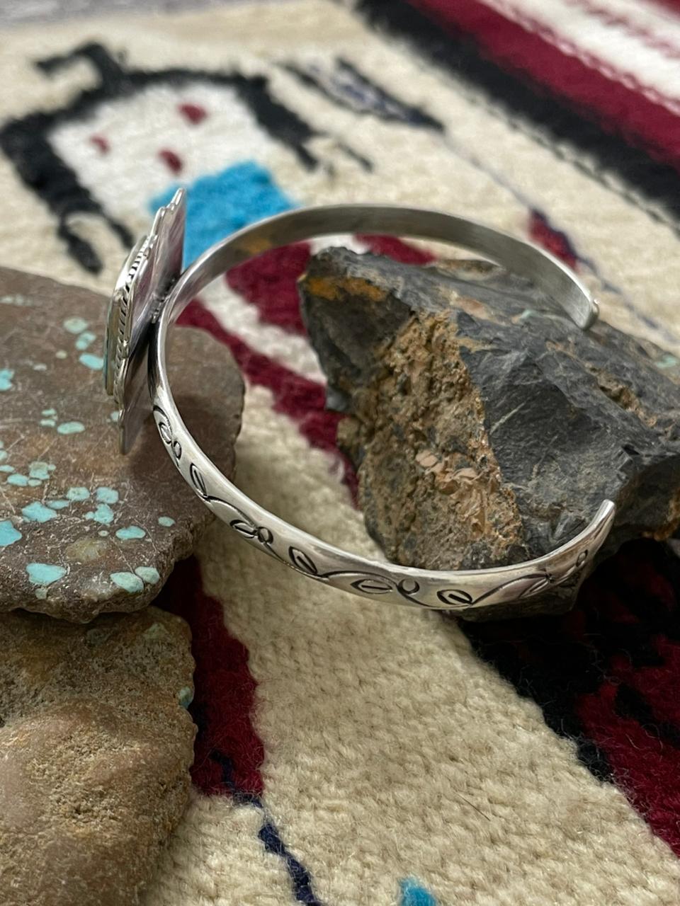 Handmade Sterling Silver Number 8 Turquoise Cuff Bracelet "Signed Nizhoni"