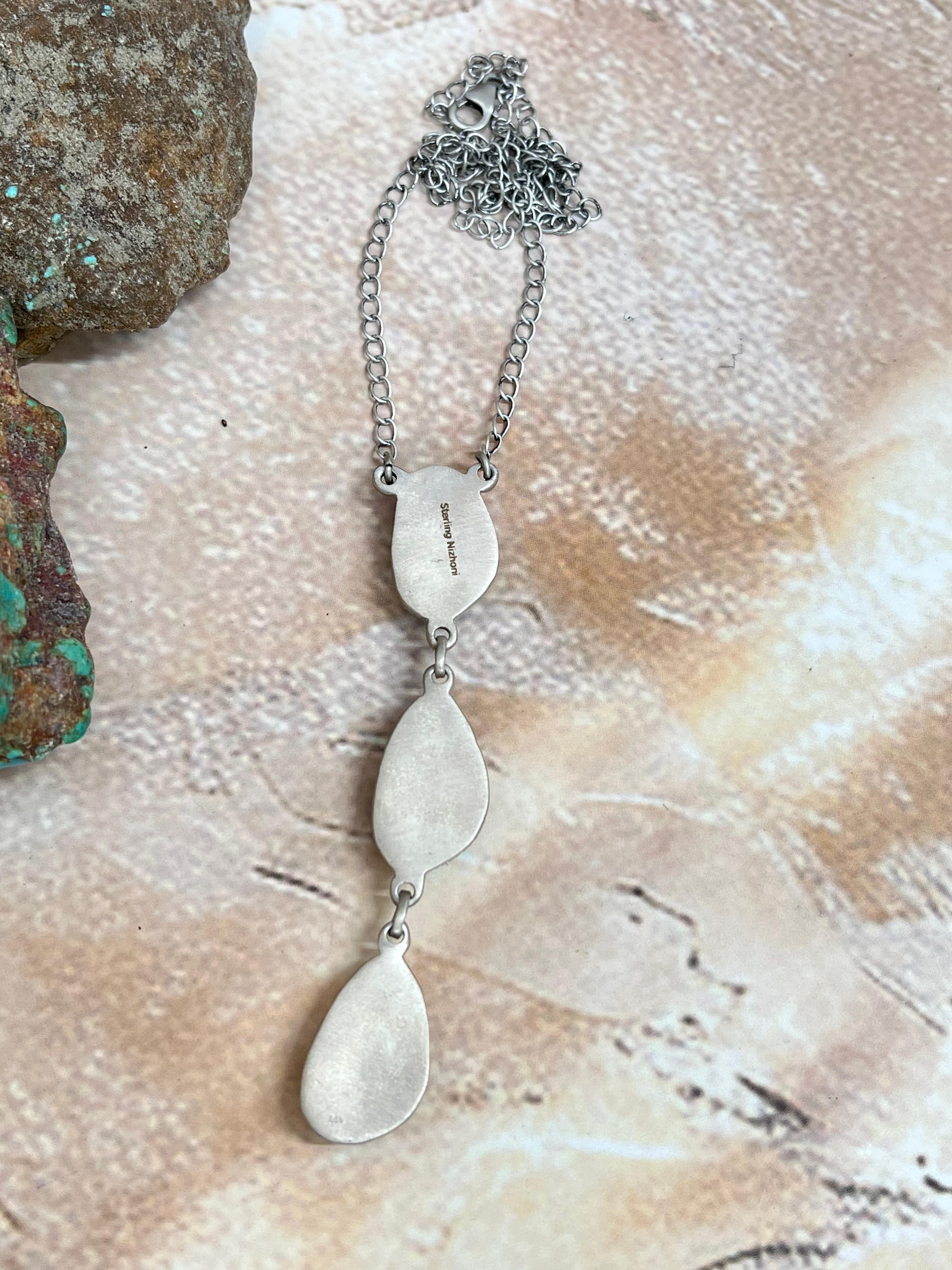 Handmade Sterling Silver Peacock Dahlia Necklace with Signed Nizhoni