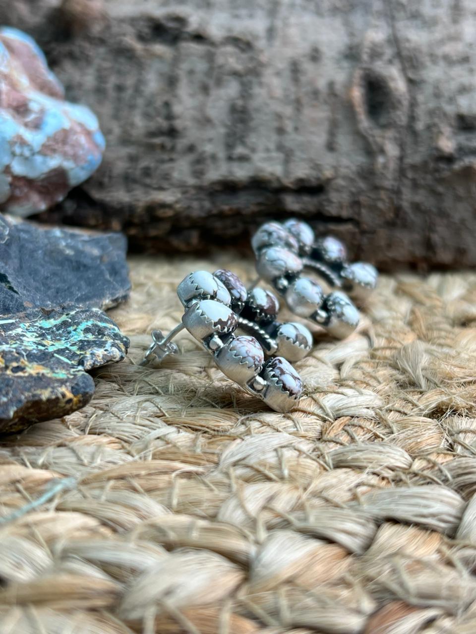 Handmade Sterling Silver Wildhorse Magnesite Post Studs Earrings "Signed Nizhoni"