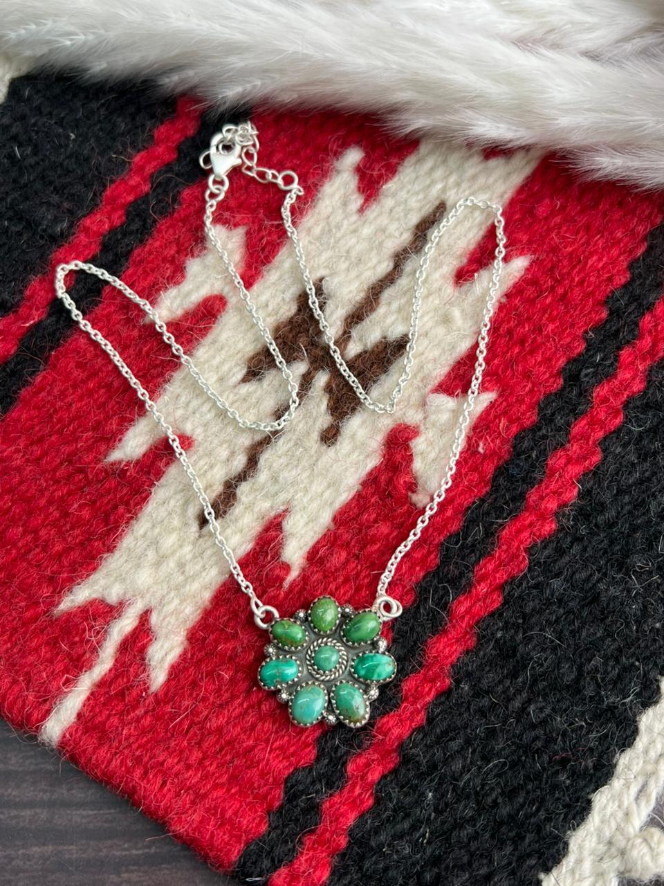 Handmade Sterling Silver Emerald Valley Turquoise Necklace "Signed Nizhoni"