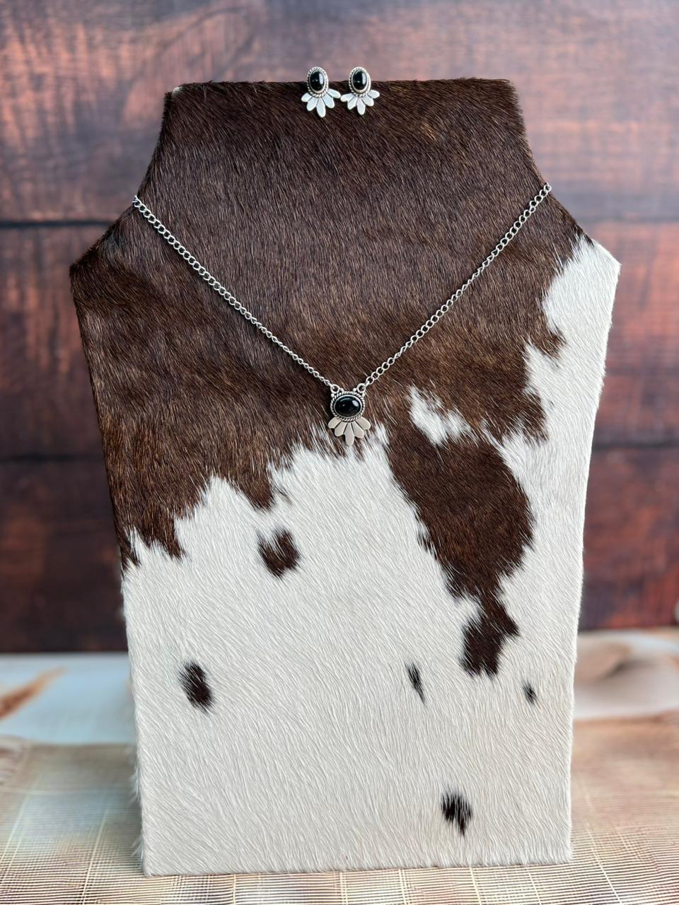 Handmade Sterling Silver Black Onyx Necklace Earrings Set "Signed Nizhoni"