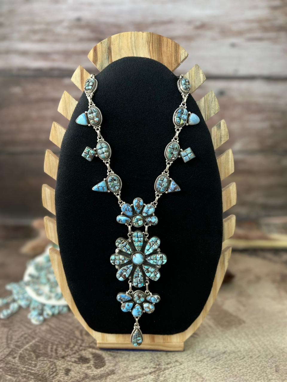 Handmade Sterling Silver 'Golden Hills Turquoise Cobble Collection' Necklace "Signed Nizhoni"