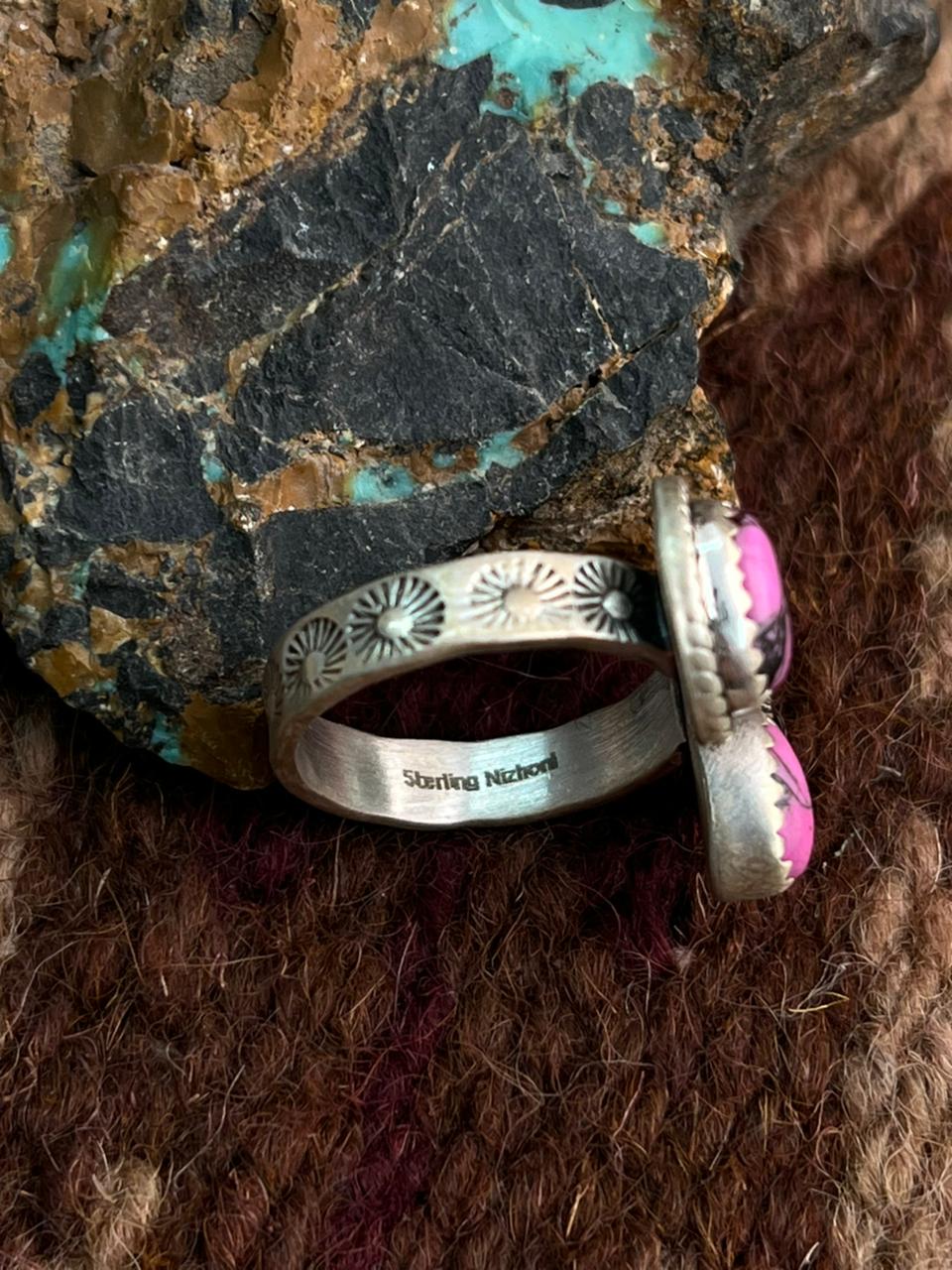 Handmade Sterling Silver Cherry Blossom Adjustable Ring "Signed Nizhoni"