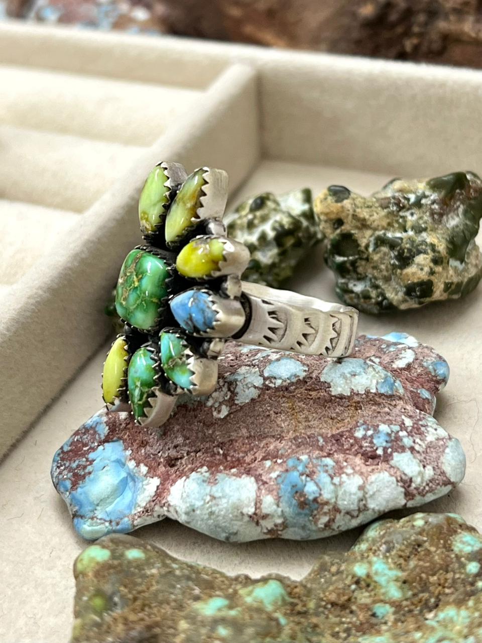 Handmade Sterling Silver Palomino with Golden Hills Turquoise Adjustable Ring " Signed Nizhoni"