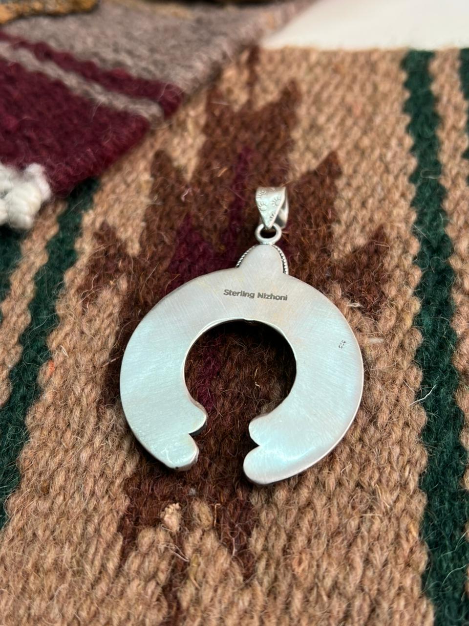 Handmade Sterling Silver Kingman Turquoise Naja Pendant "Signed Nizhoni"