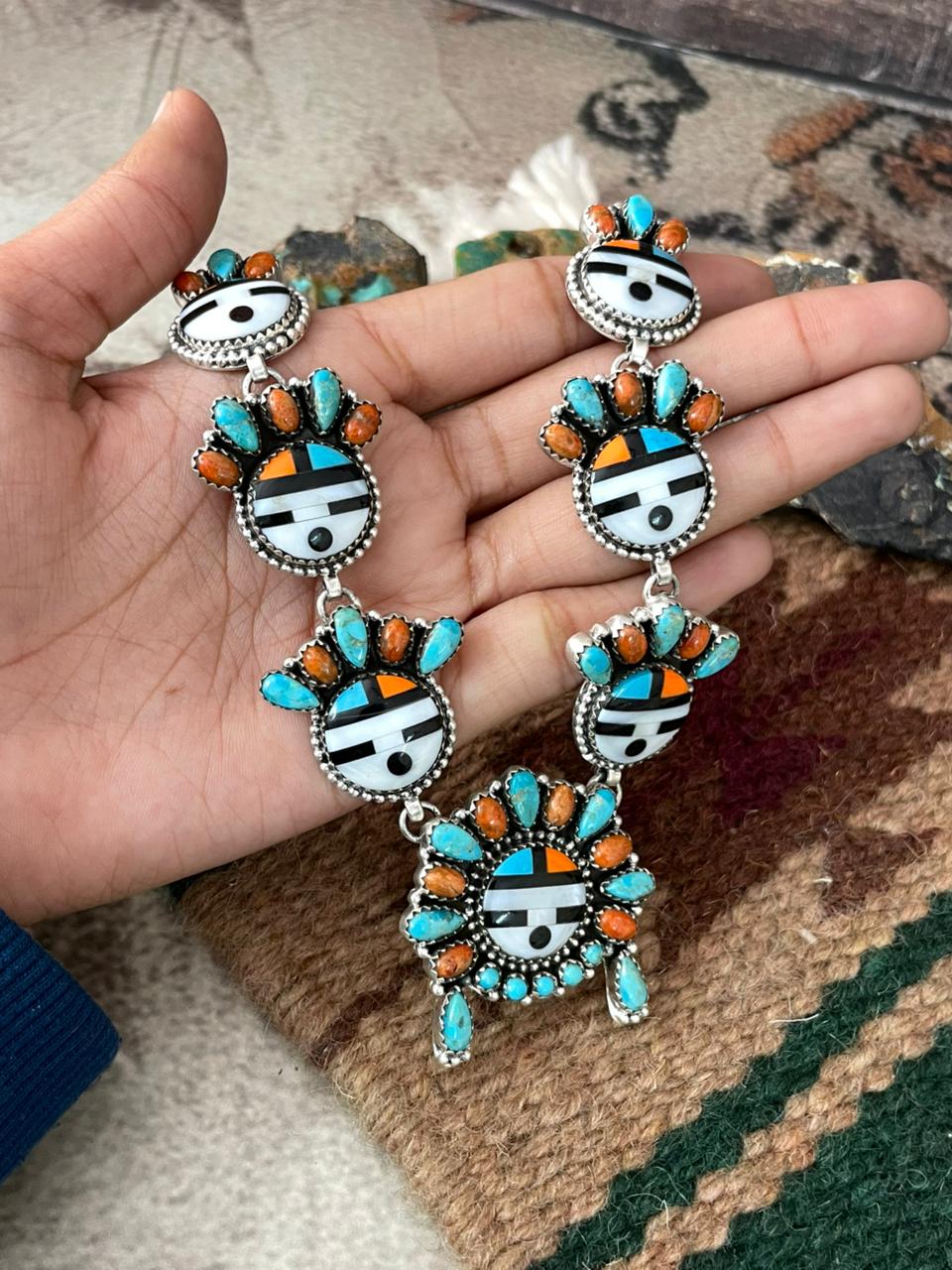 Handmade Sterling Silver Turquoise and MOP Necklace "Signed Nizhoni"