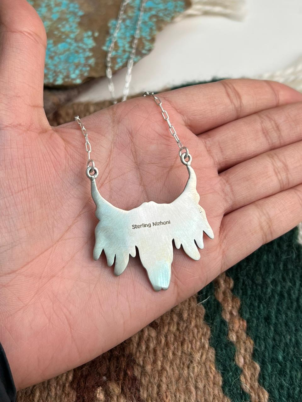 Handmade Sterling Silver Kingman Turquoise Necklace "Signed Nizhoni"