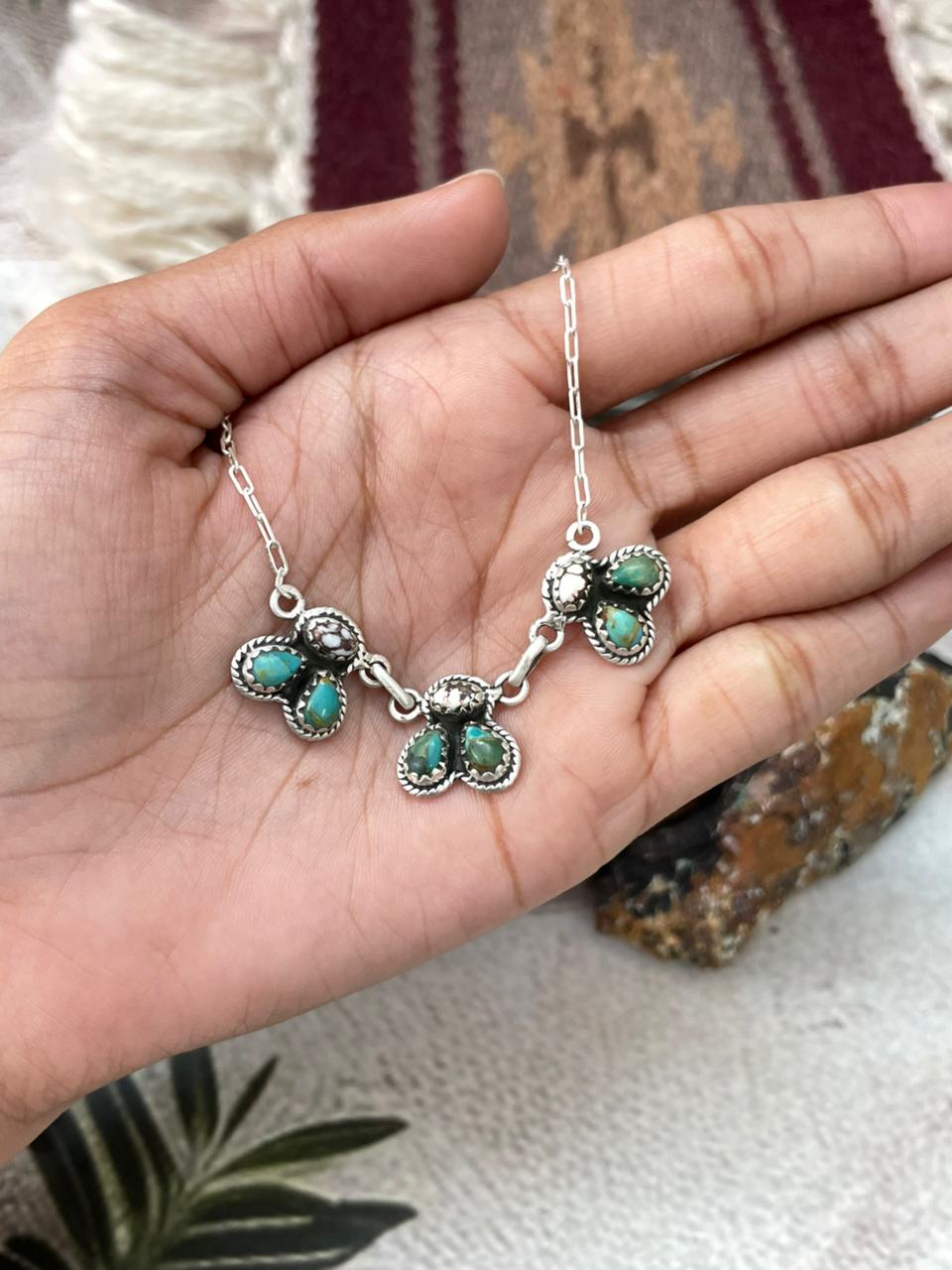 Handmade Sterling Silver Kingman with Wildhorse Magnesite Necklace "Signed Nizhoni"