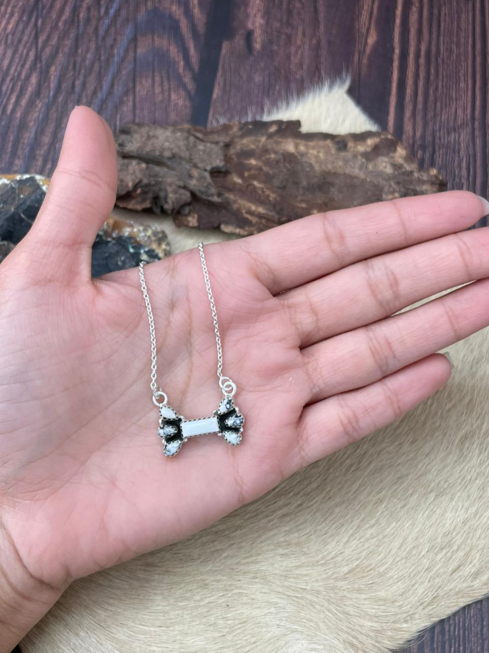 Handmade Sterling Silver White Buffalo Necklace "Signed Nizhoni"