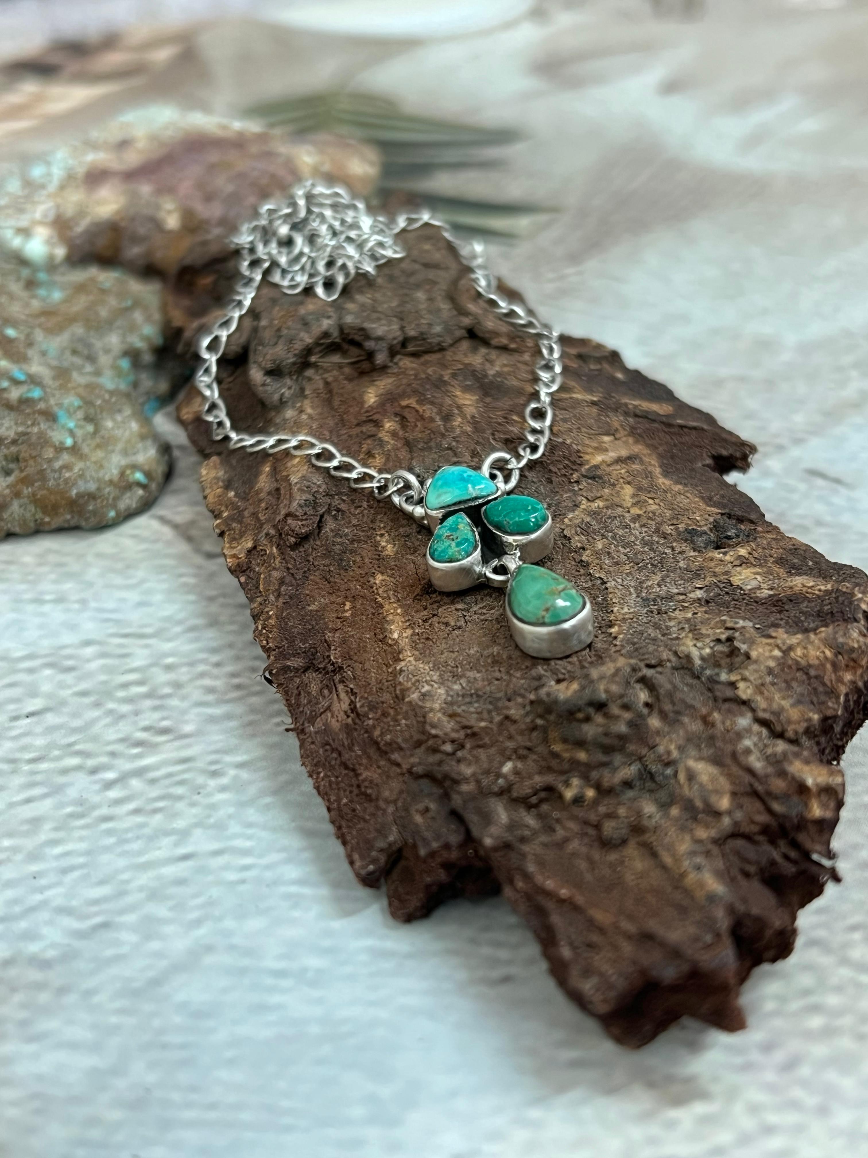 Handmade Sterling Silver Kingman Turquoise Necklace Signed Nizhoni