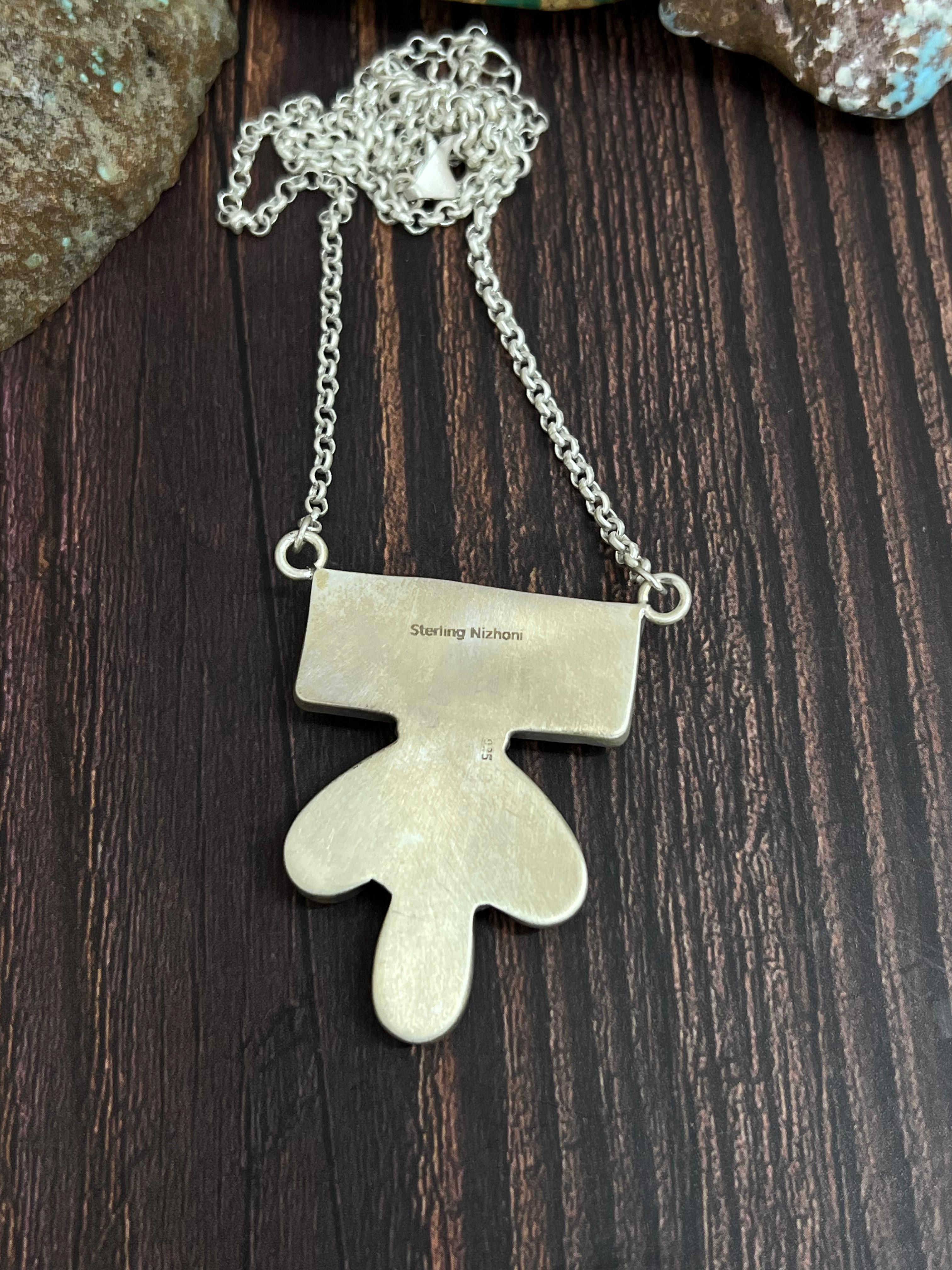 Handmade Sterling Silver Dahlia Rose Necklace with Signed Nizhoni