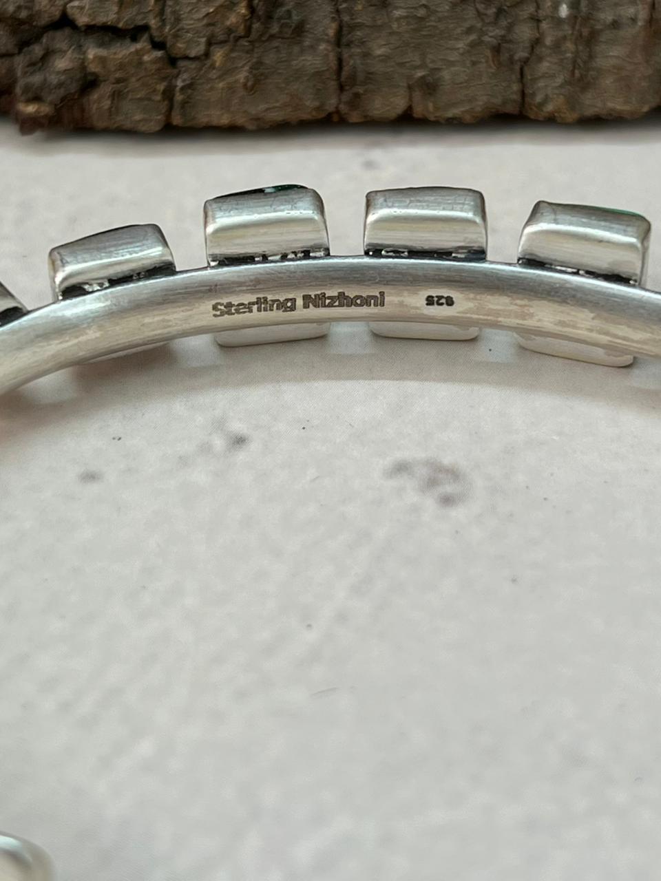 Handmade Sterling Silver Emerald Rose Cuff Bracelet "Signed Nizhoni"