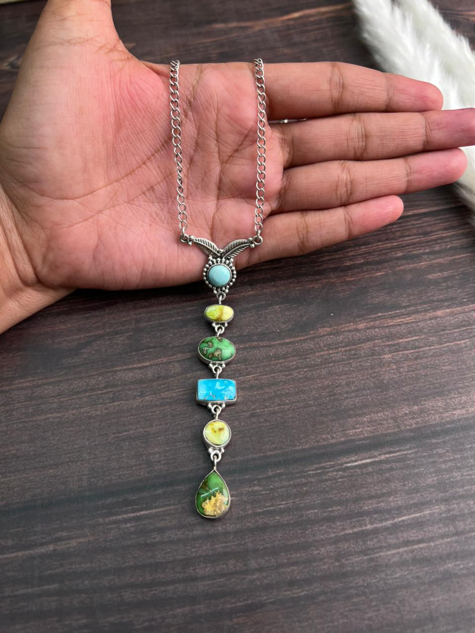 Handmade Sterling Silver Multi Stone Necklace "Signed Nizhoni"