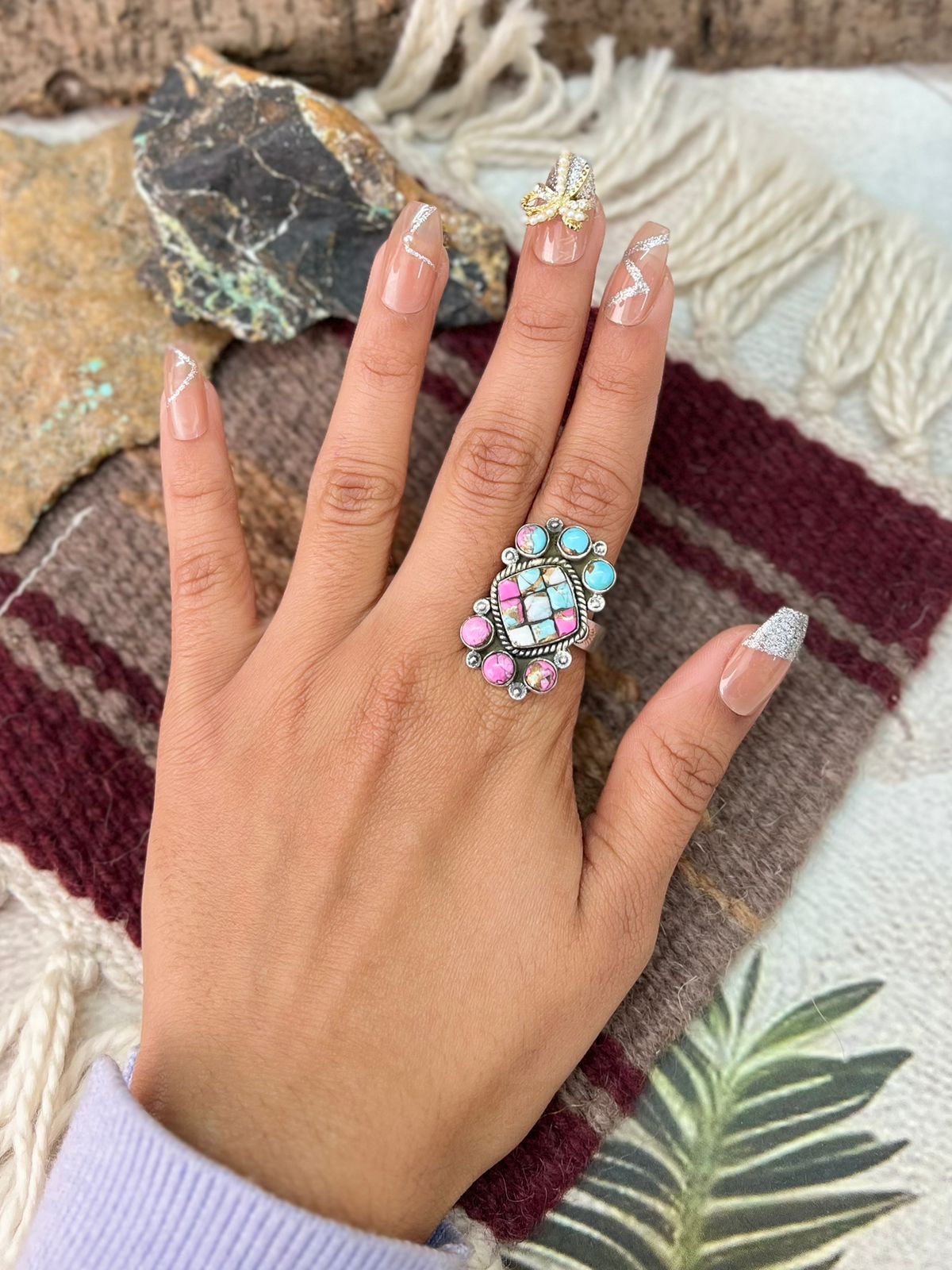 Handmade Sterling Silver Cotton Candy Adjustable Ring "Signed Nizhoni"