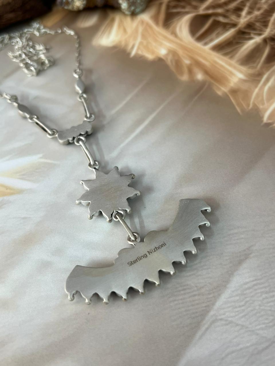 Handmade Sterling Silver White Buffalo Necklace "Signed Nizhoni"