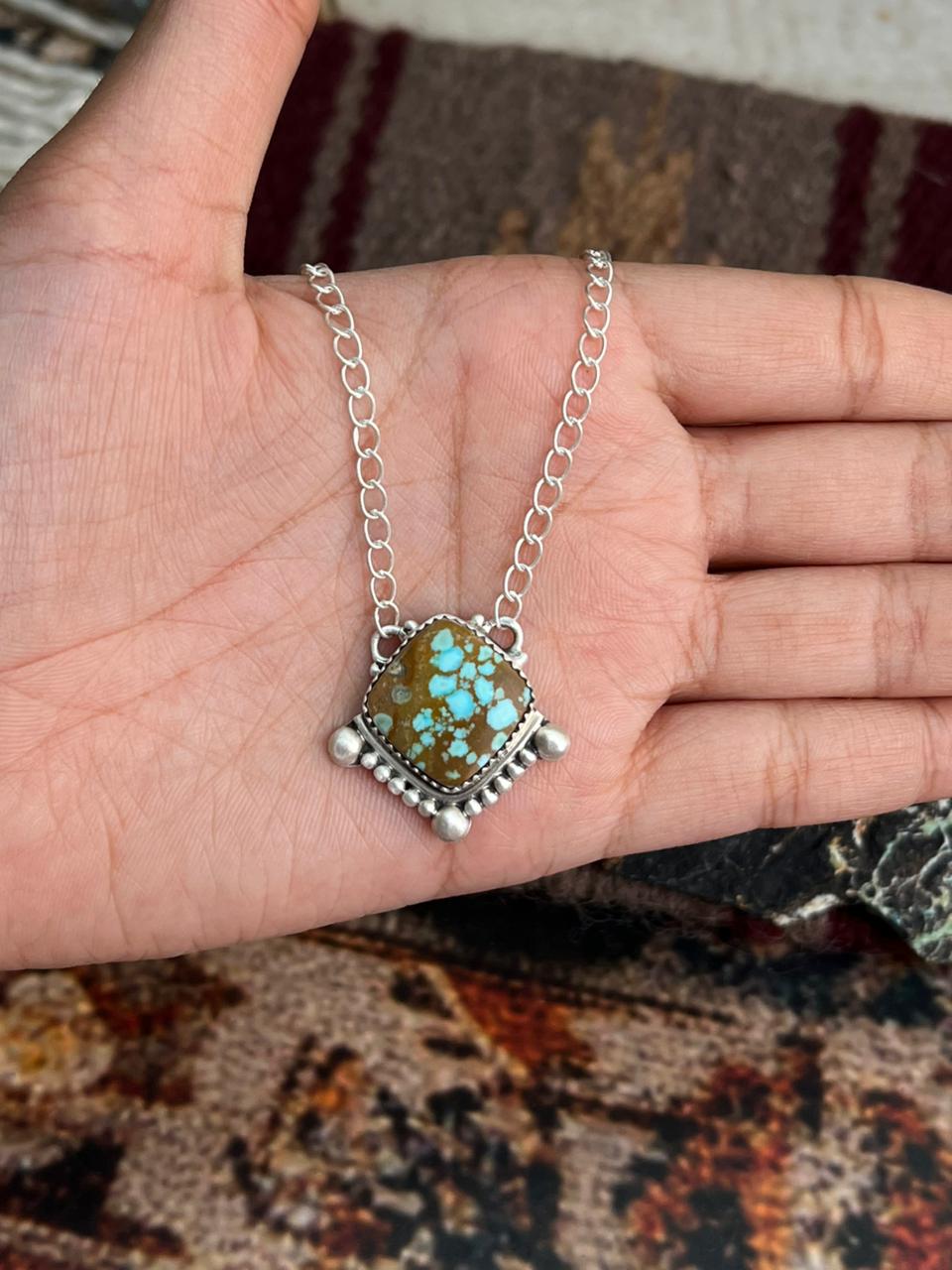 Handmade Sterling Silver Number 8 Turquoise Necklace "Signed Nizhoni"