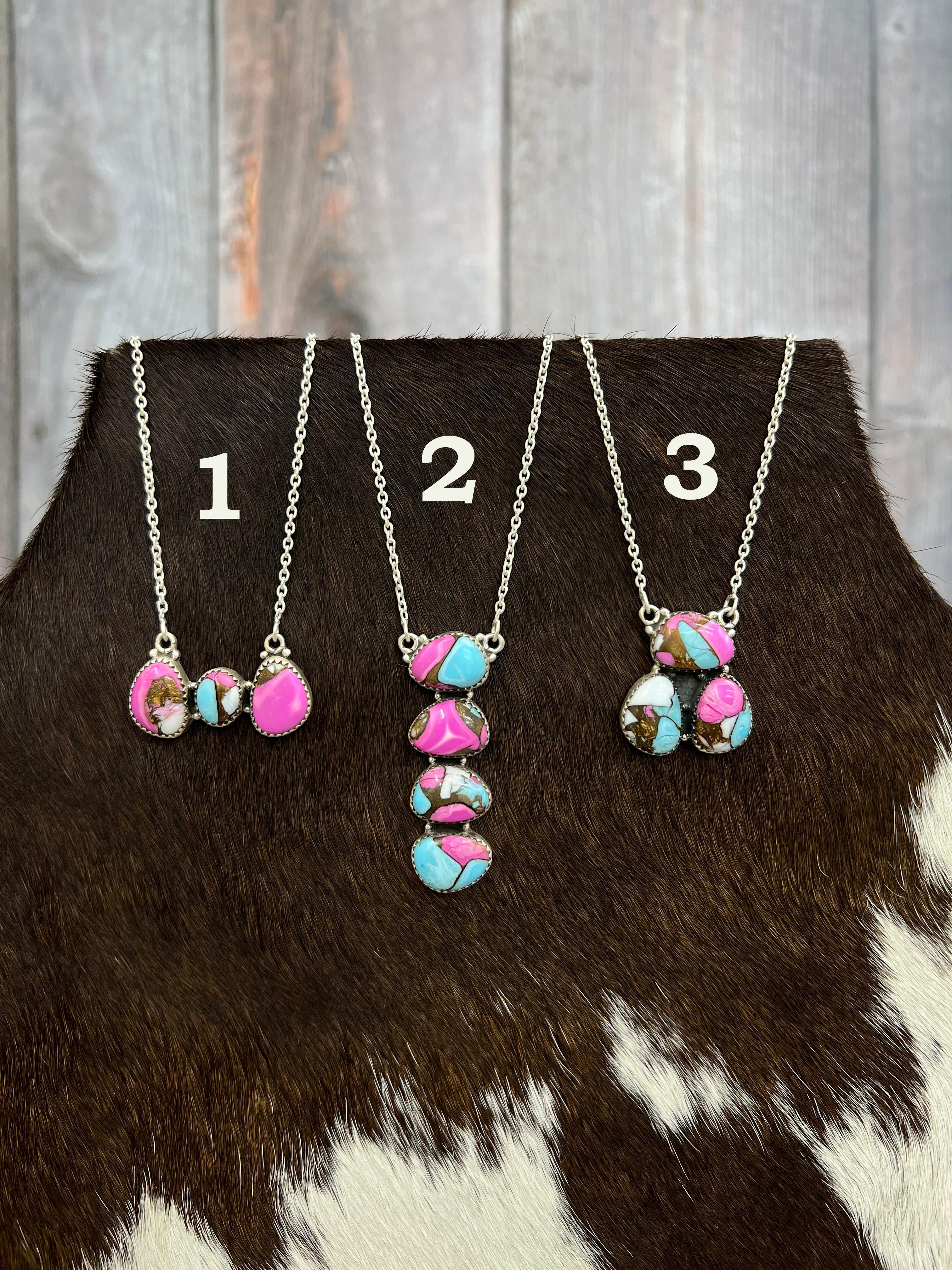 Handmade Sterling Silver Cotton Candy Turquoise Necklace with Signed Nizhoni