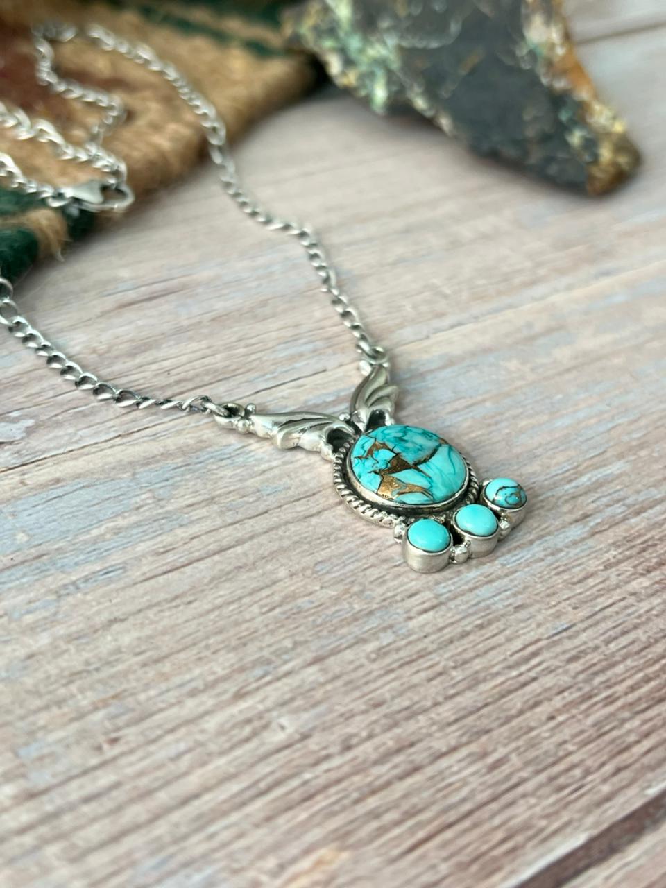 Handmade Sterling Silver Mint Dahlia Collection: Necklace "Signed Nizhoni"