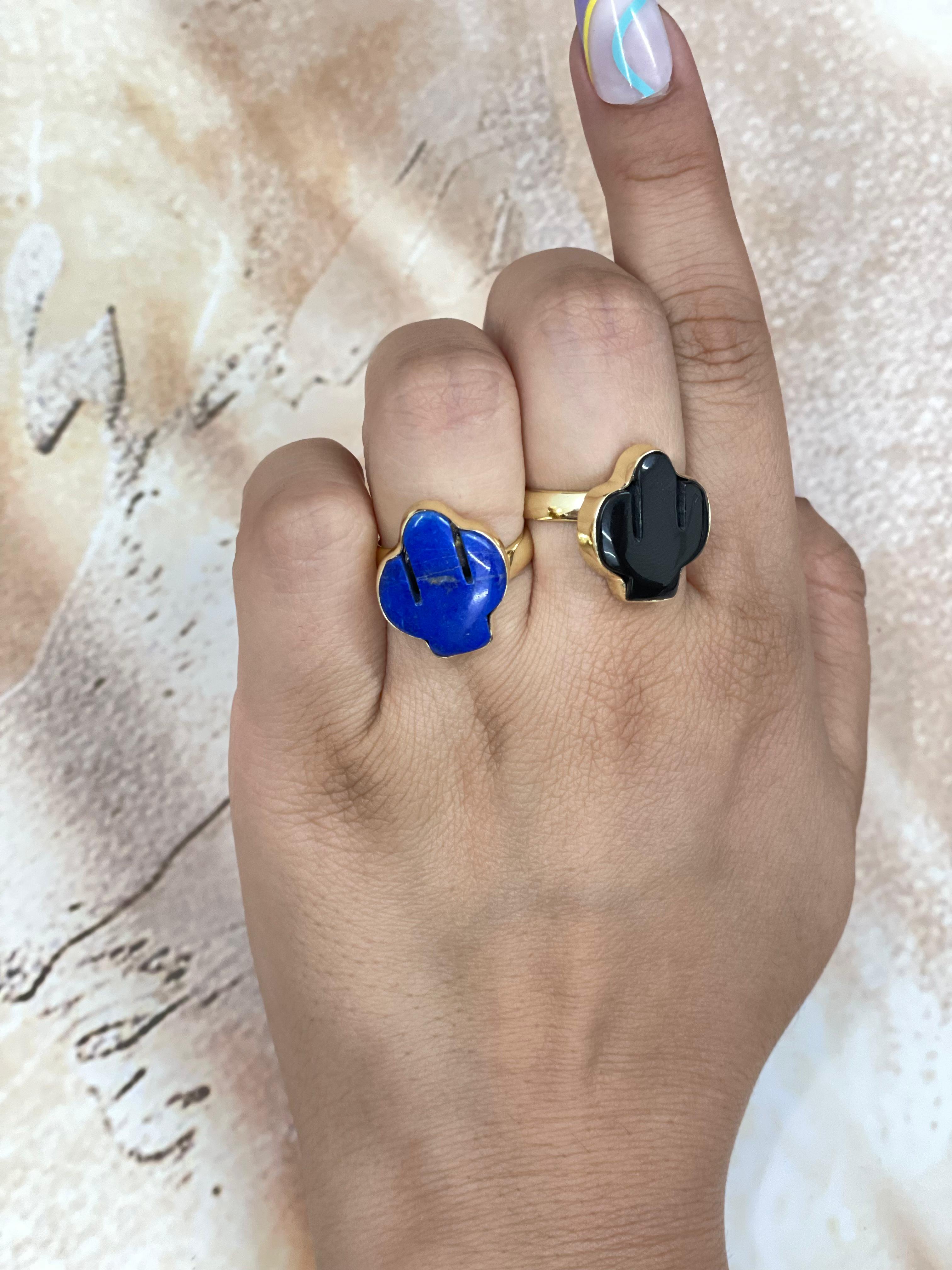 “The Golden Collection” Natural Lapis, Black Onyx Adjustable Saguaro Ring