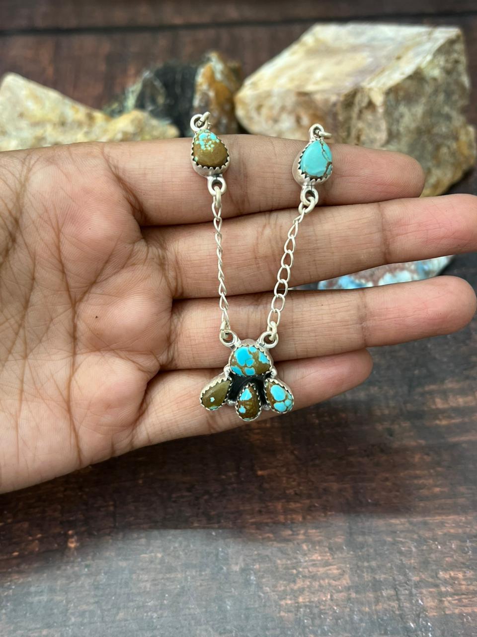 Handmade Sterling Silver Number 8 Turquoise Necklace "Signed Nizhoni"