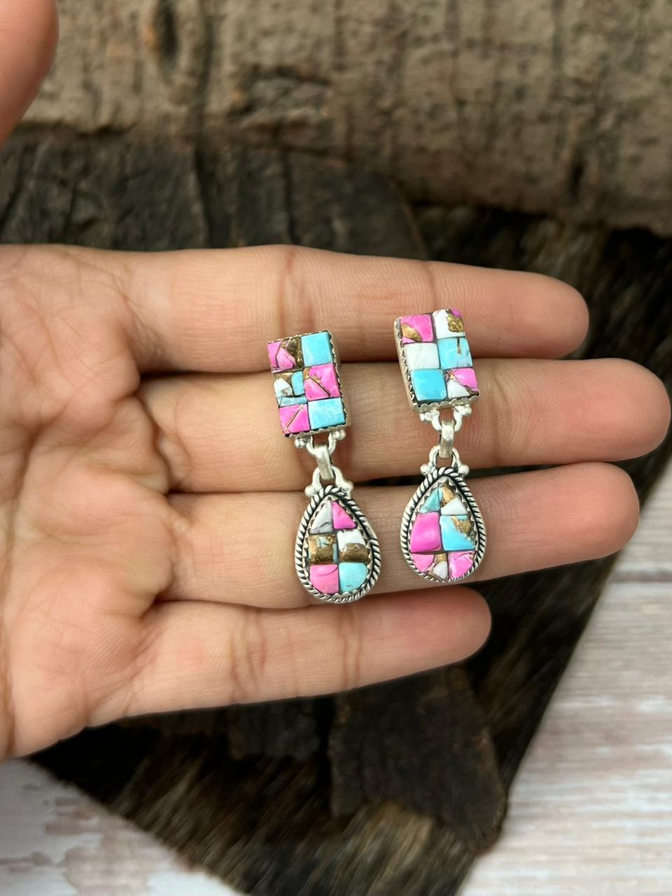 Handmade Sterling Silver Cotton Candy Post Dangle Earrings "Signed Nizhoni"